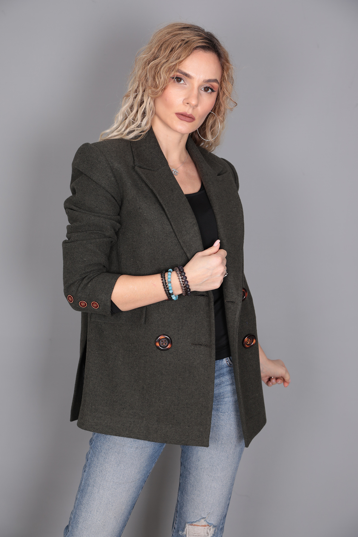 Kaşe Blazer Ceket-Haki - 1067100
