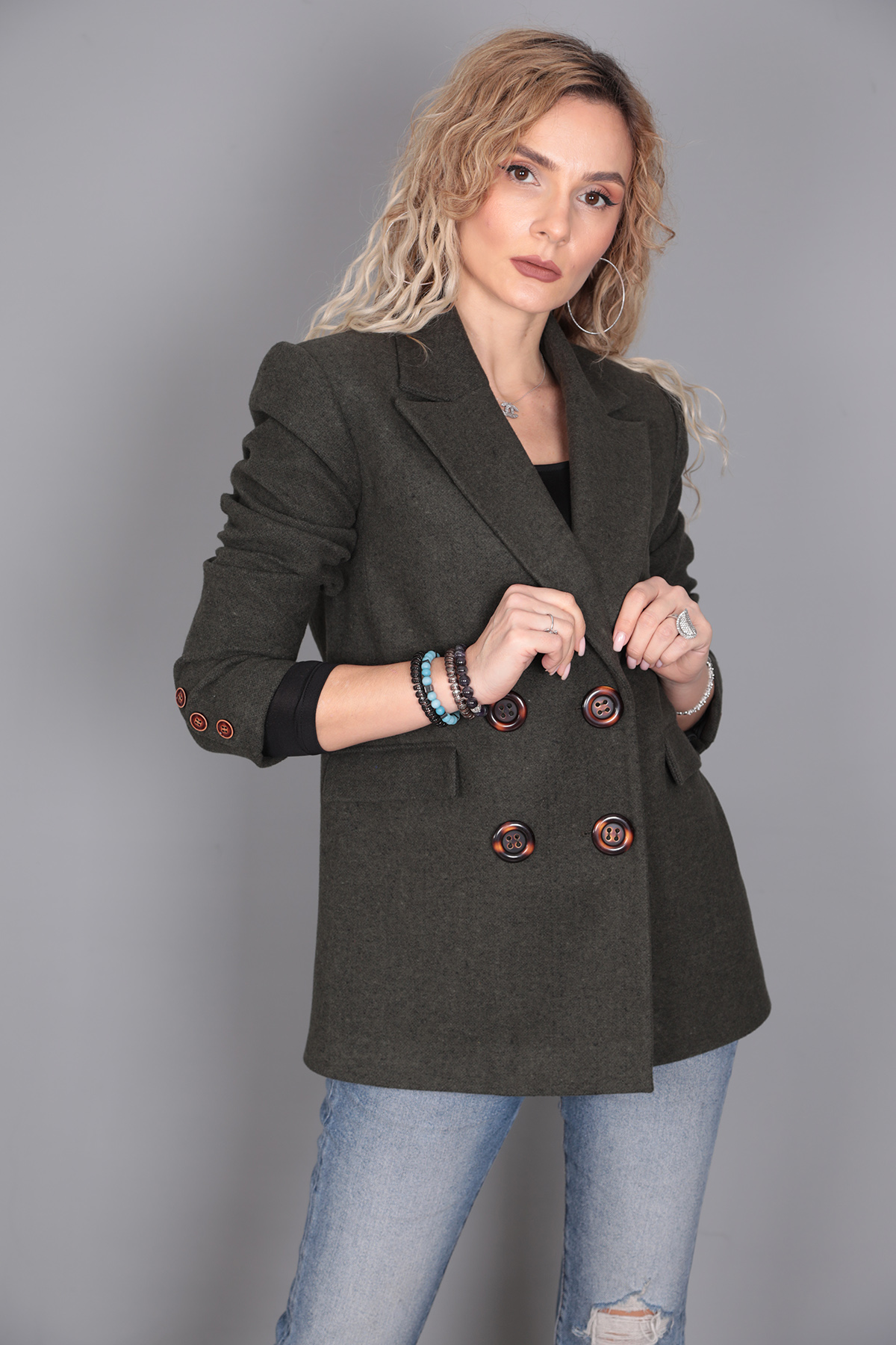 Kaşe Blazer Ceket-Haki - 1067100