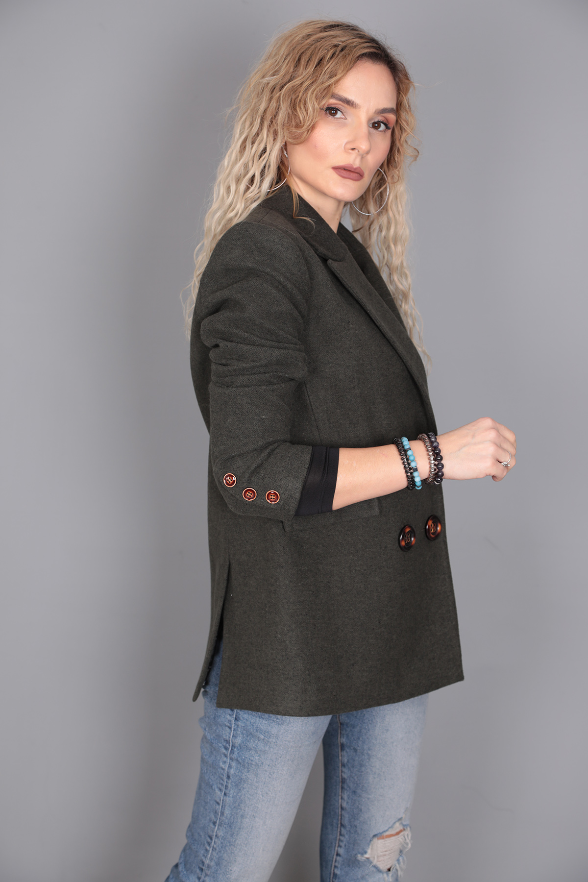 Kaşe Blazer Ceket-Haki - 1067100