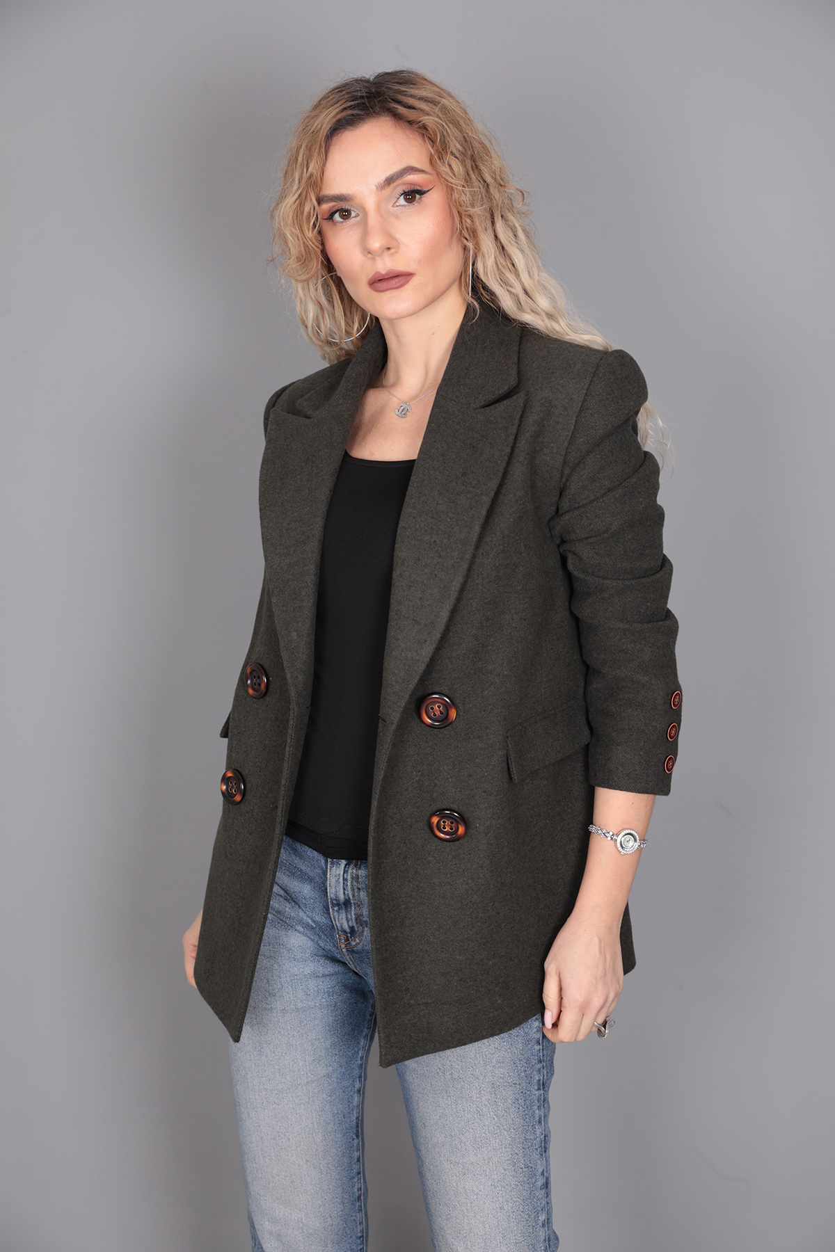 Kaşe Blazer Ceket-Haki - 1067100
