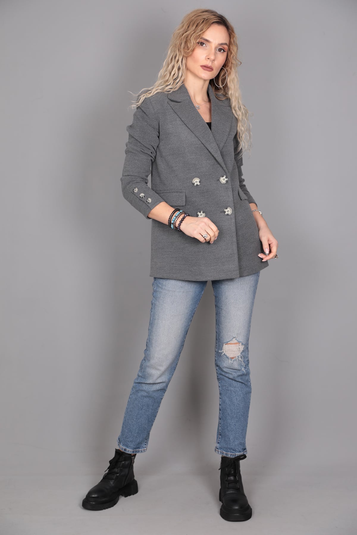 Kaşe Oversıze Blazer Ceket-Antrasit