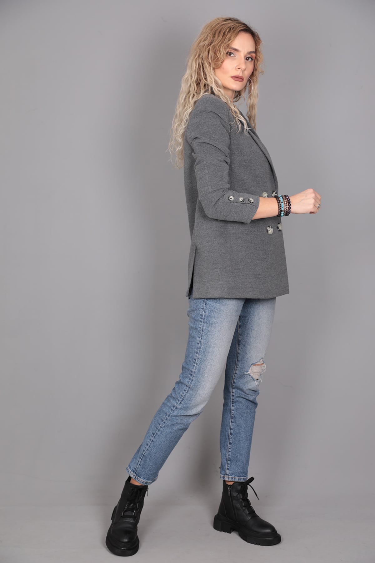 Kaşe Oversıze Blazer Ceket-Antrasit