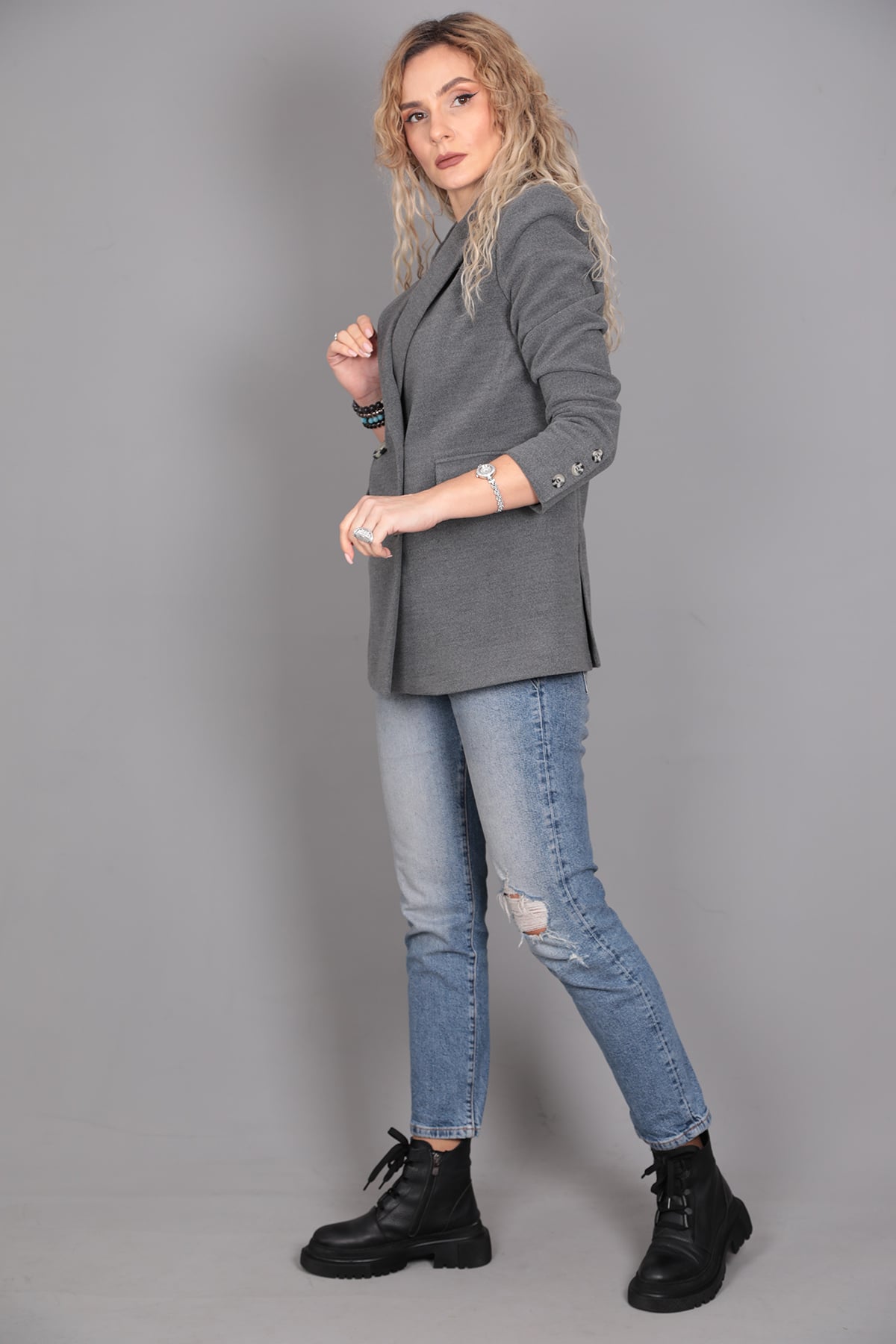 Kaşe Oversıze Blazer Ceket-Antrasit