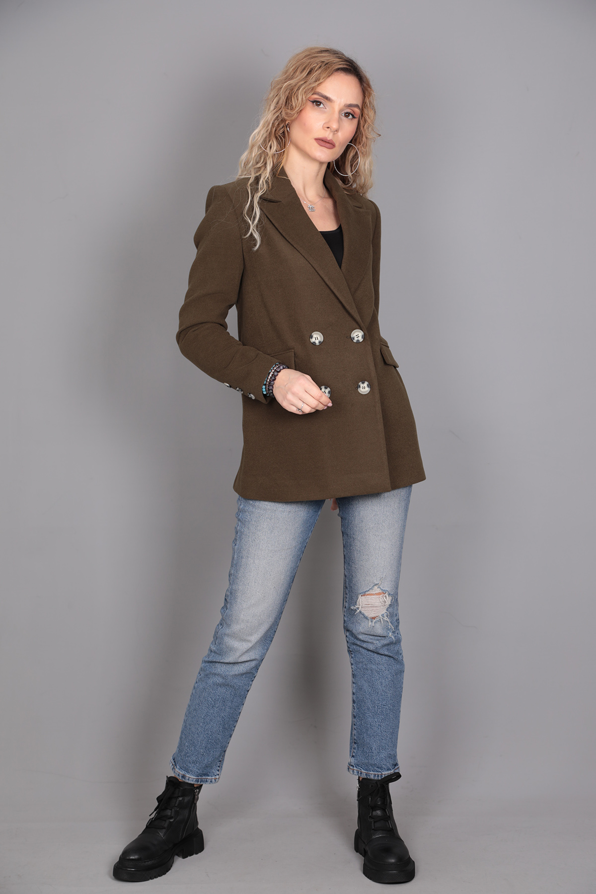 Kaşe Oversıze Blazer Ceket-Haki