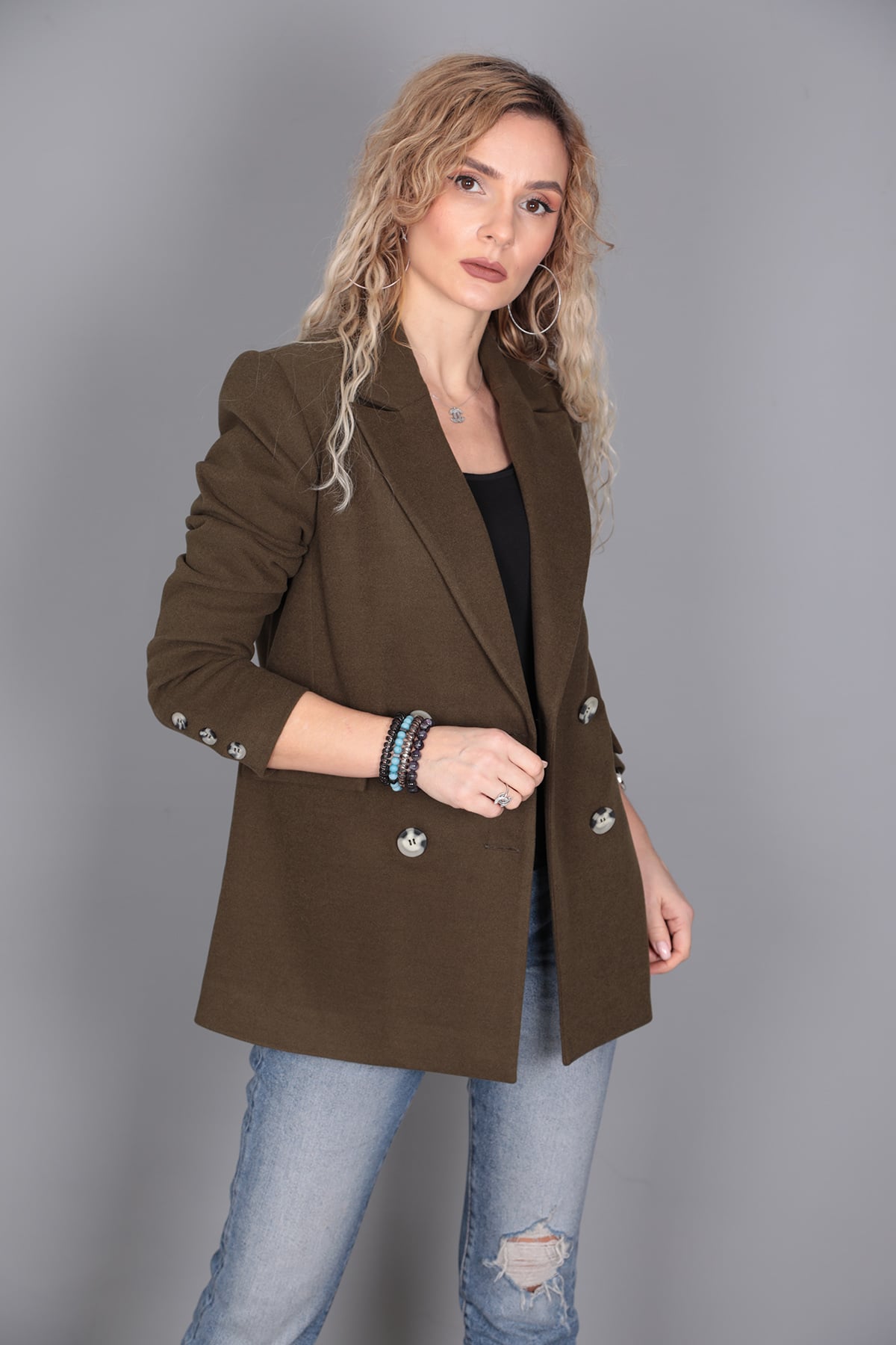 Kaşe Oversıze Blazer Ceket-Haki