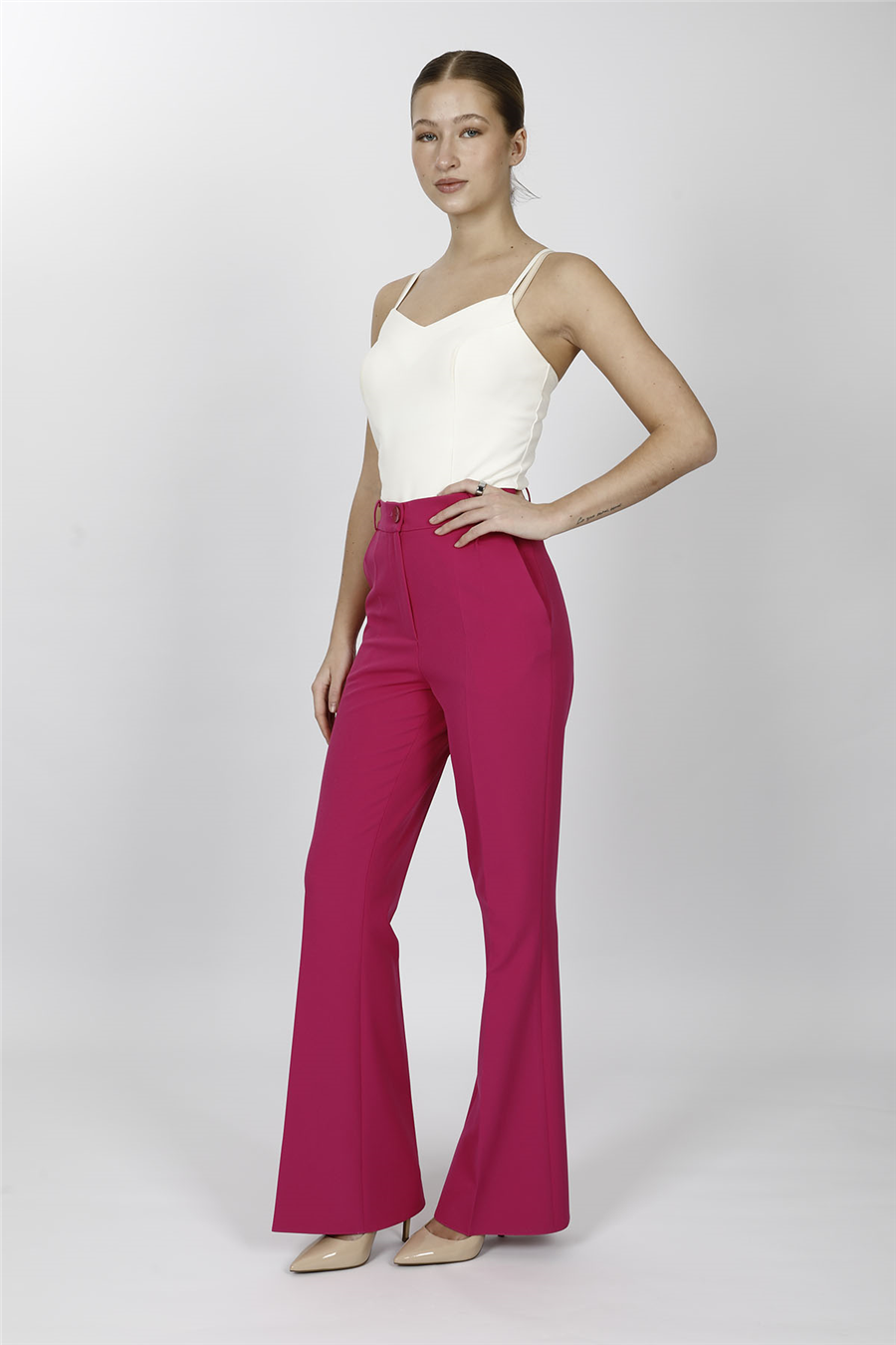 Kemerli İspanyol Paça Pantolon-Fuşya - 5006100