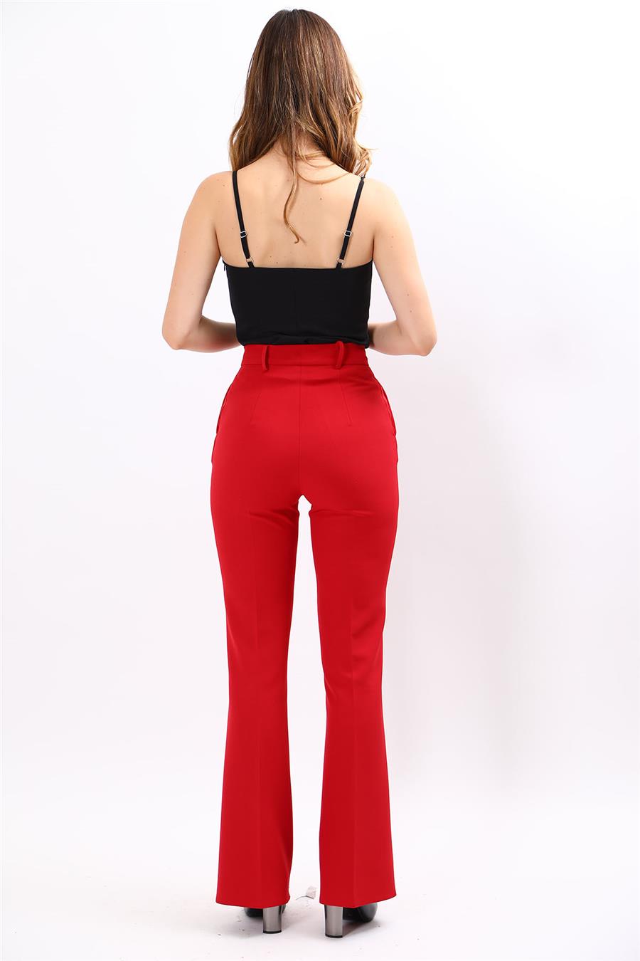 Kemerli İspanyol Paça Pantolon-Kırmızı - 5006100