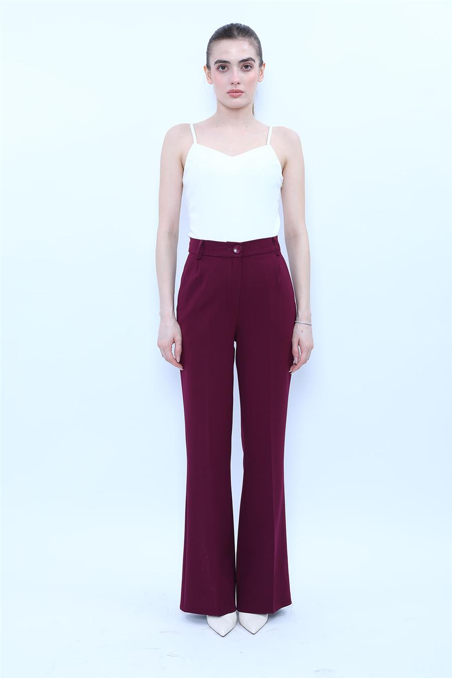 Kemerli İspanyol Paça Pantolon-Mürdüm - 5006100
