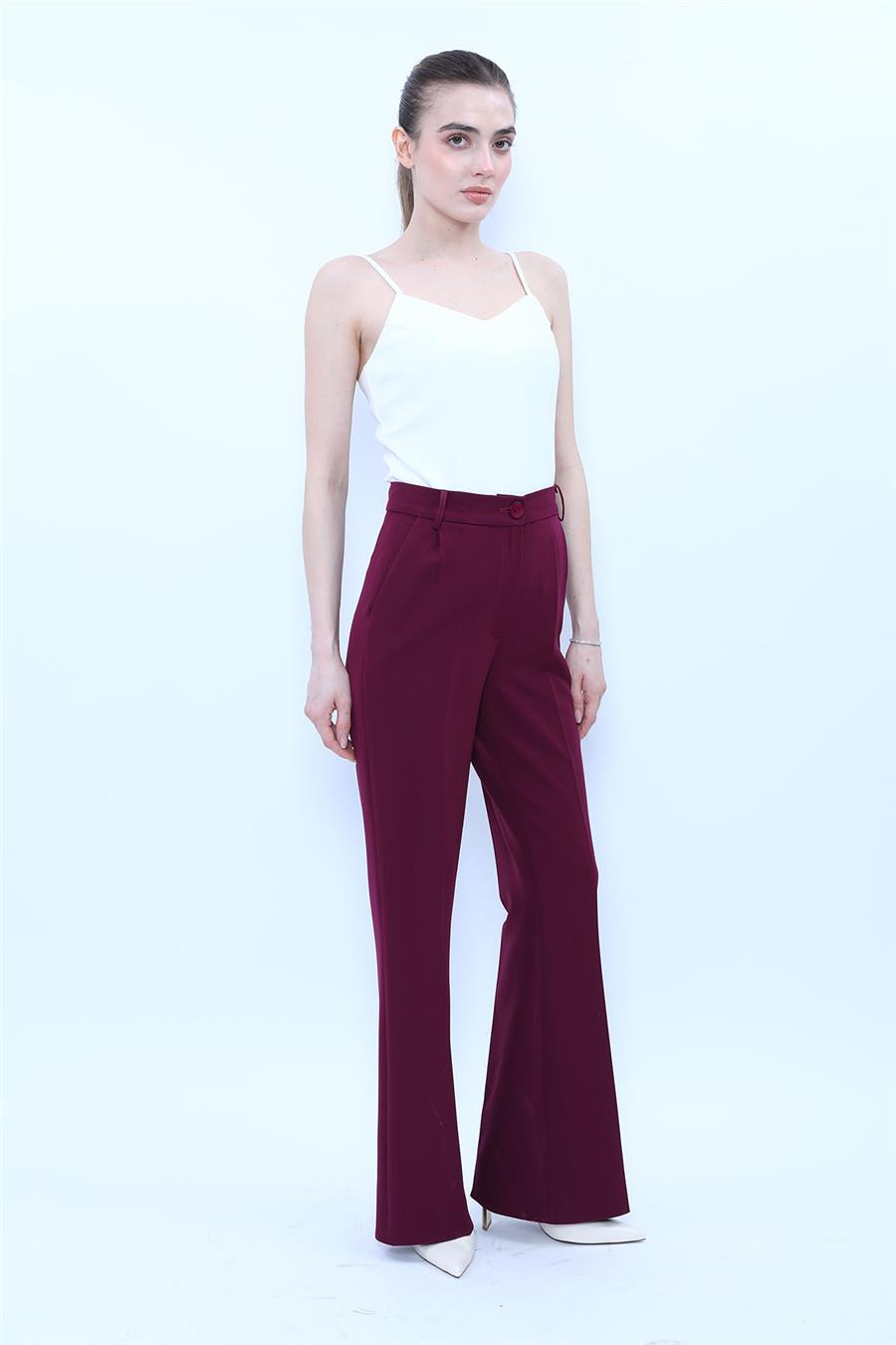 Kemerli İspanyol Paça Pantolon-Mürdüm - 5006100