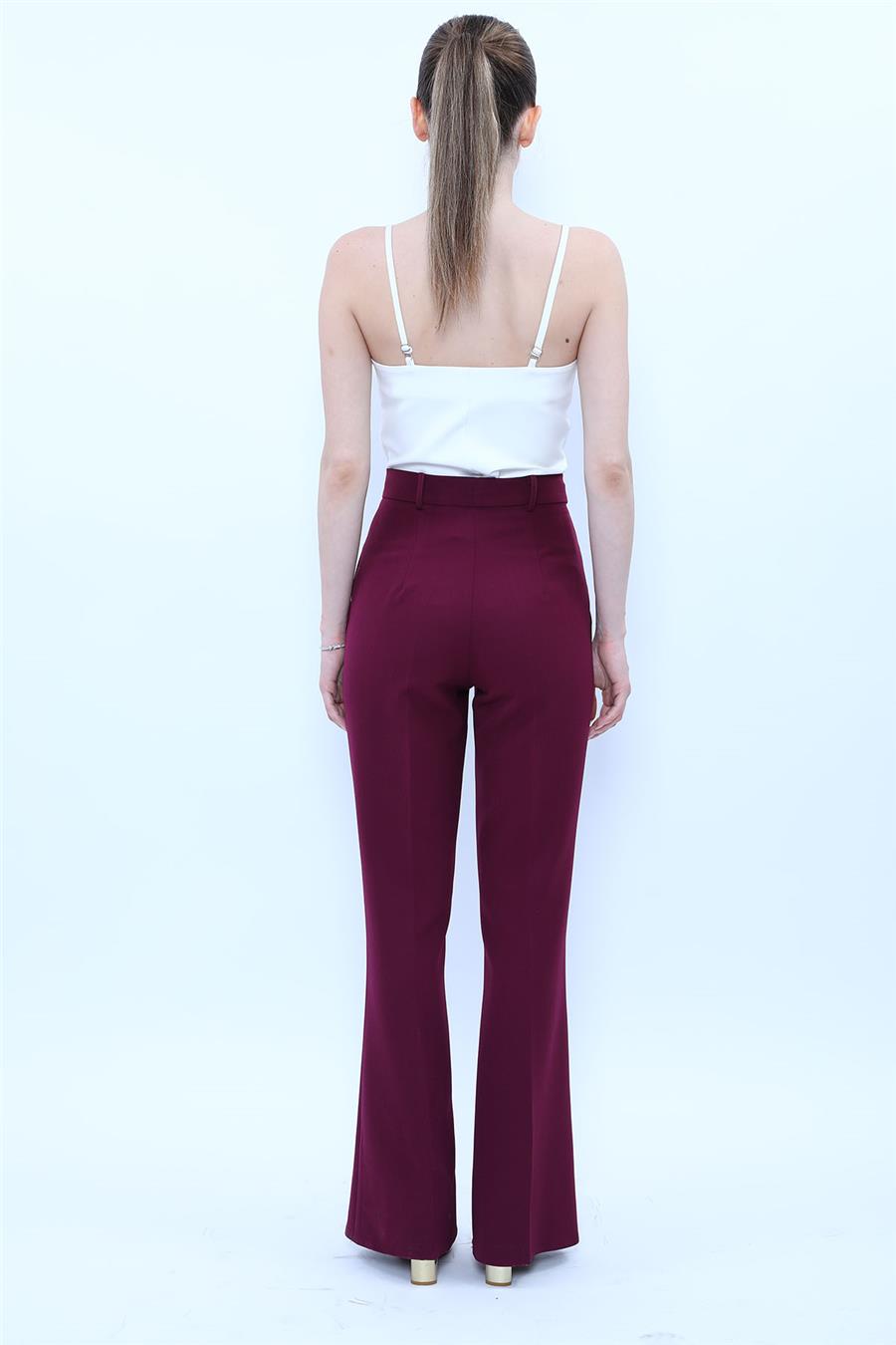 Kemerli İspanyol Paça Pantolon-Mürdüm - 5006100