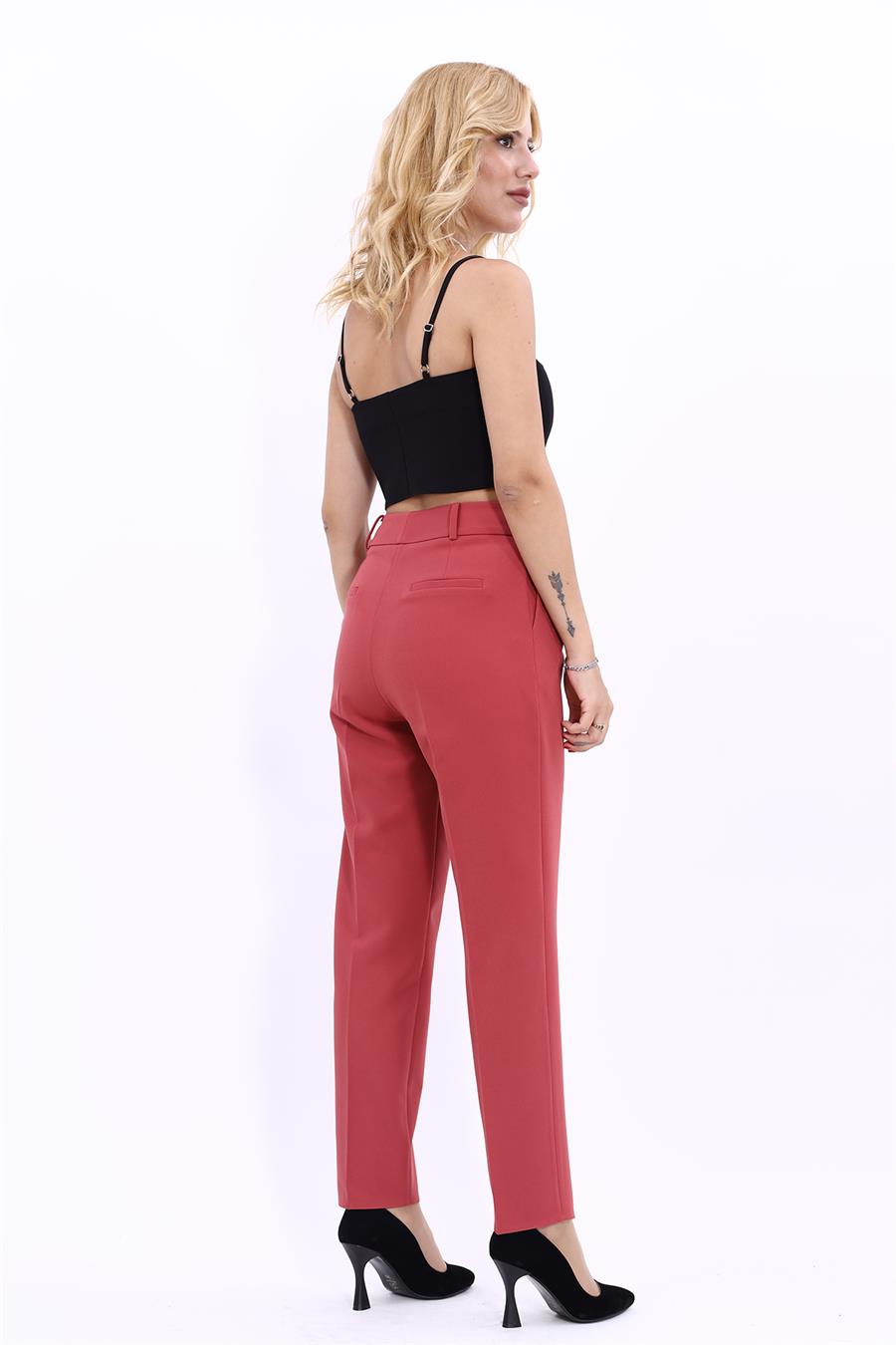 Kemerli Köprülü Dar Paça Pantolon-Kiremit - 5030100