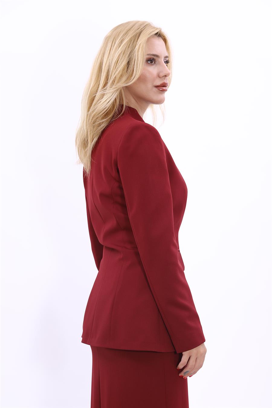 Kendinden Dik Yakalı Ceket-Bordo - 1072100