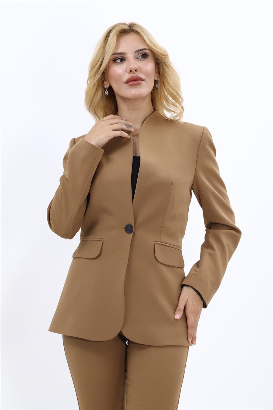 Kendinden Dik Yakalı Ceket-Camel - 1072100