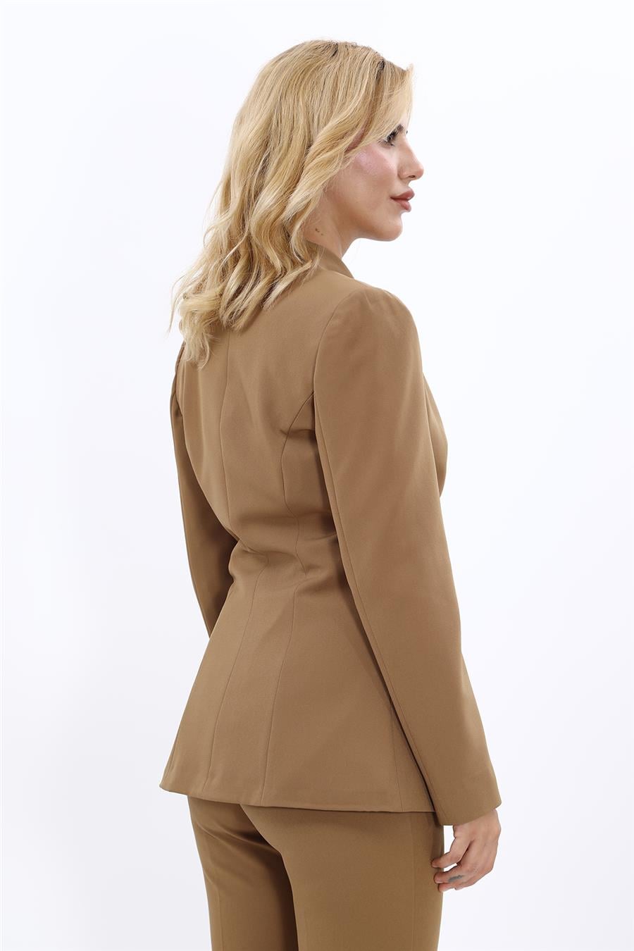 Kendinden Dik Yakalı Ceket-Camel - 1072100