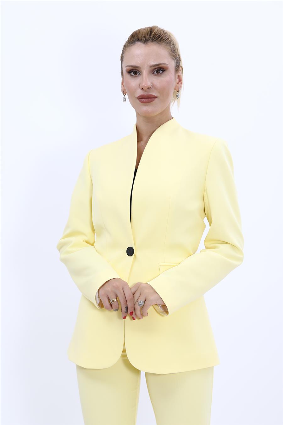 Kendinden Dik Yakalı Ceket-Sarı - 1072100