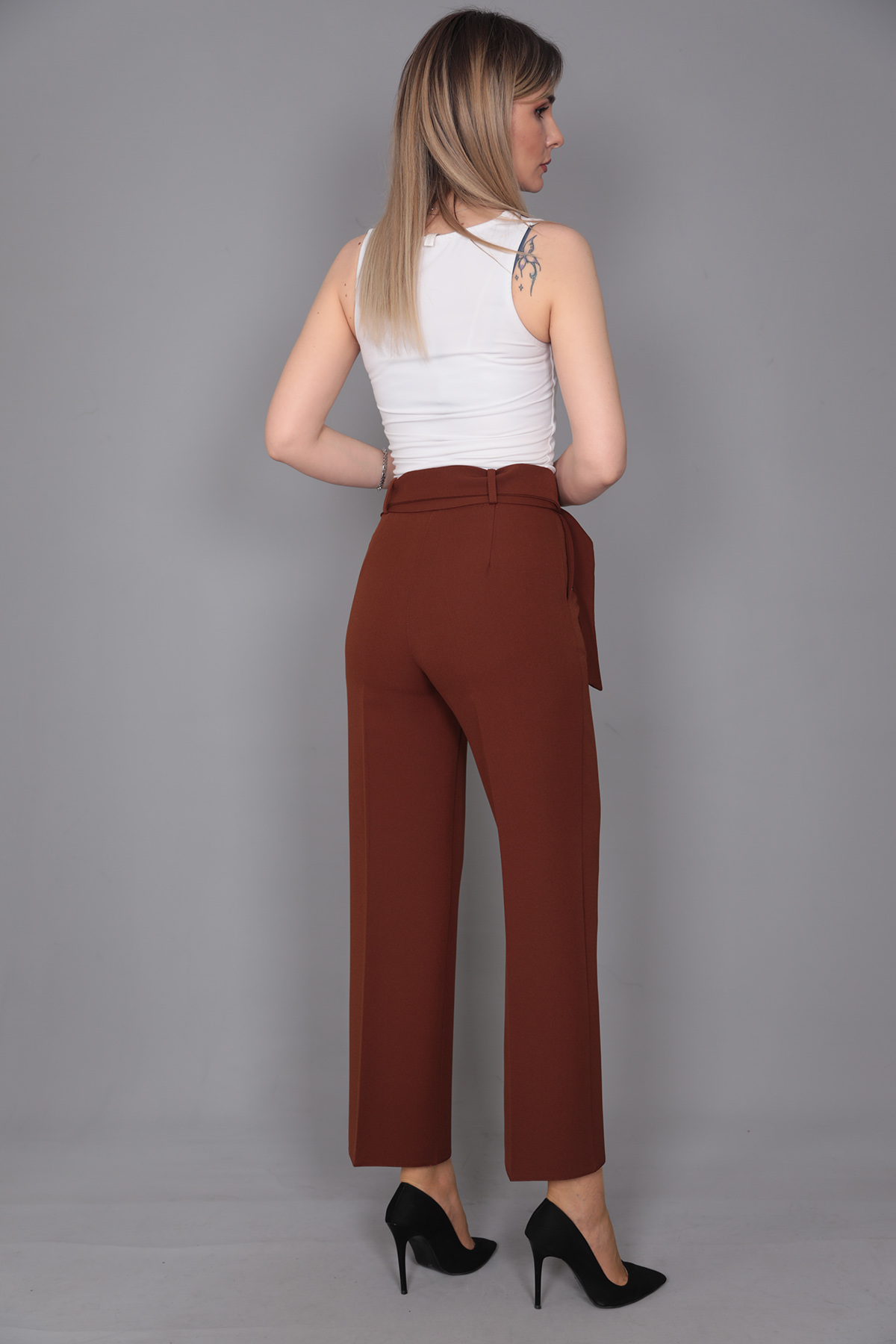 Tokalı Kemerli Pantolon-Kestane - 5028100