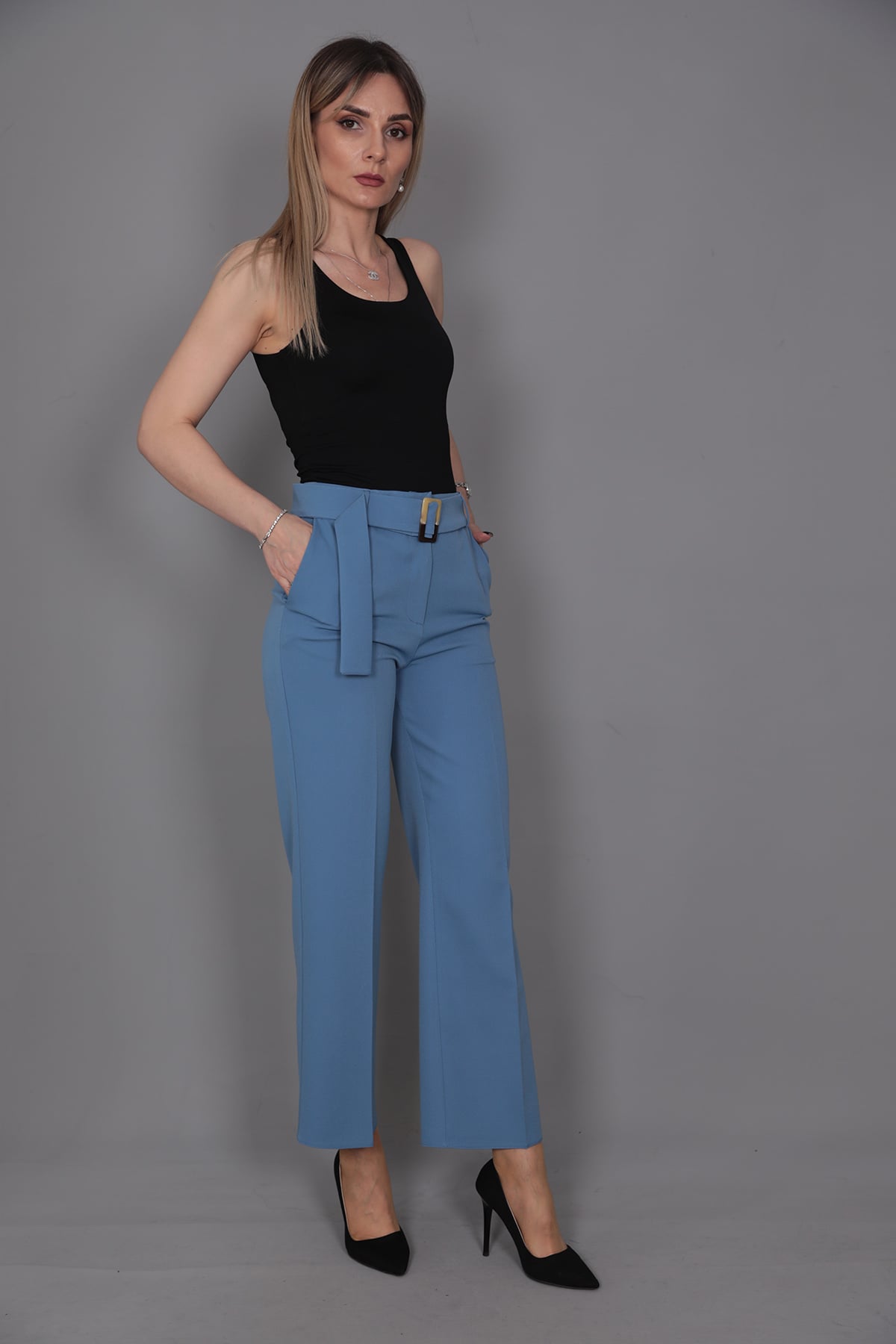 Tokalı Kemerli Pantolon-Deniz - 5028100