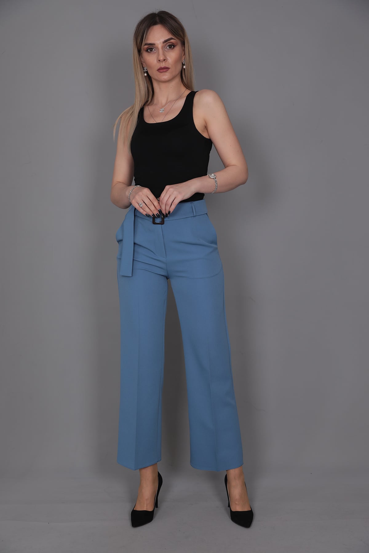 Tokalı Kemerli Pantolon-Deniz - 5028100