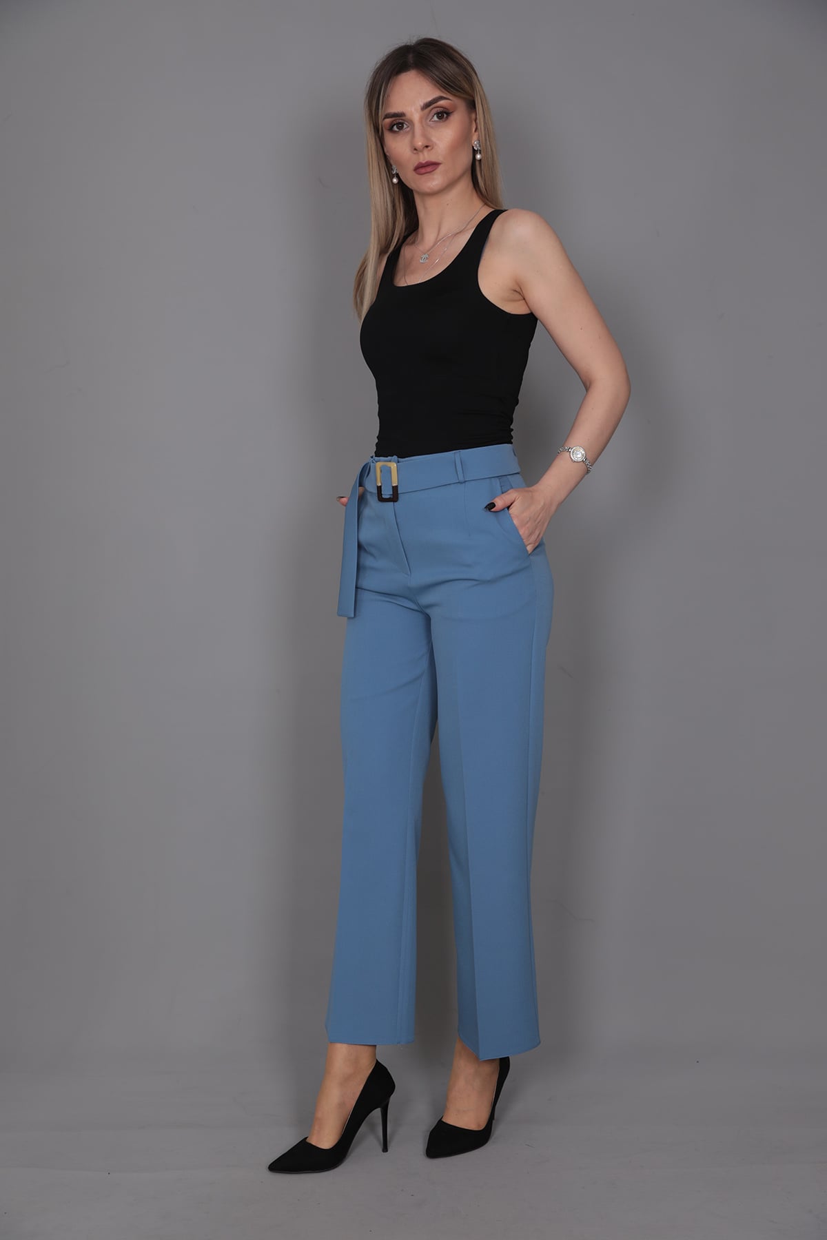 Tokalı Kemerli Pantolon-Deniz - 5028100