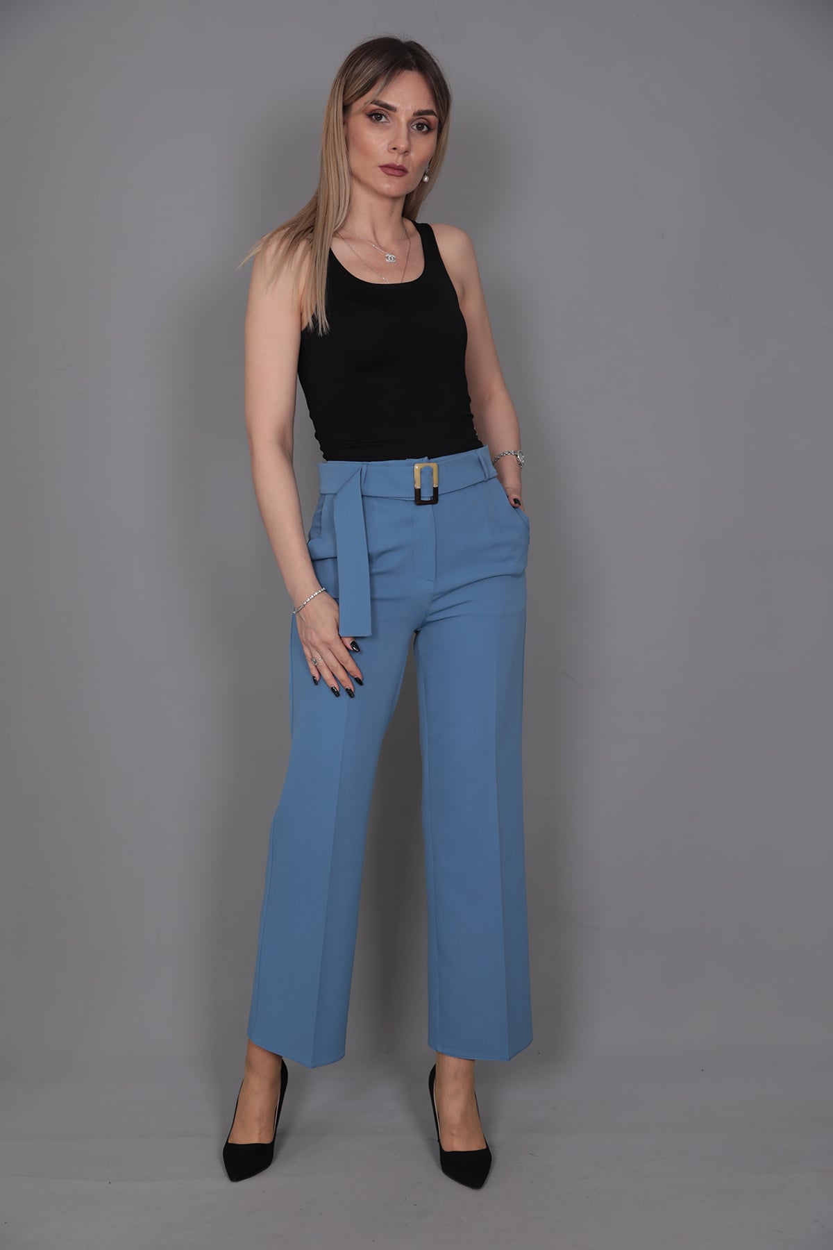 Tokalı Kemerli Pantolon-Deniz - 5028100