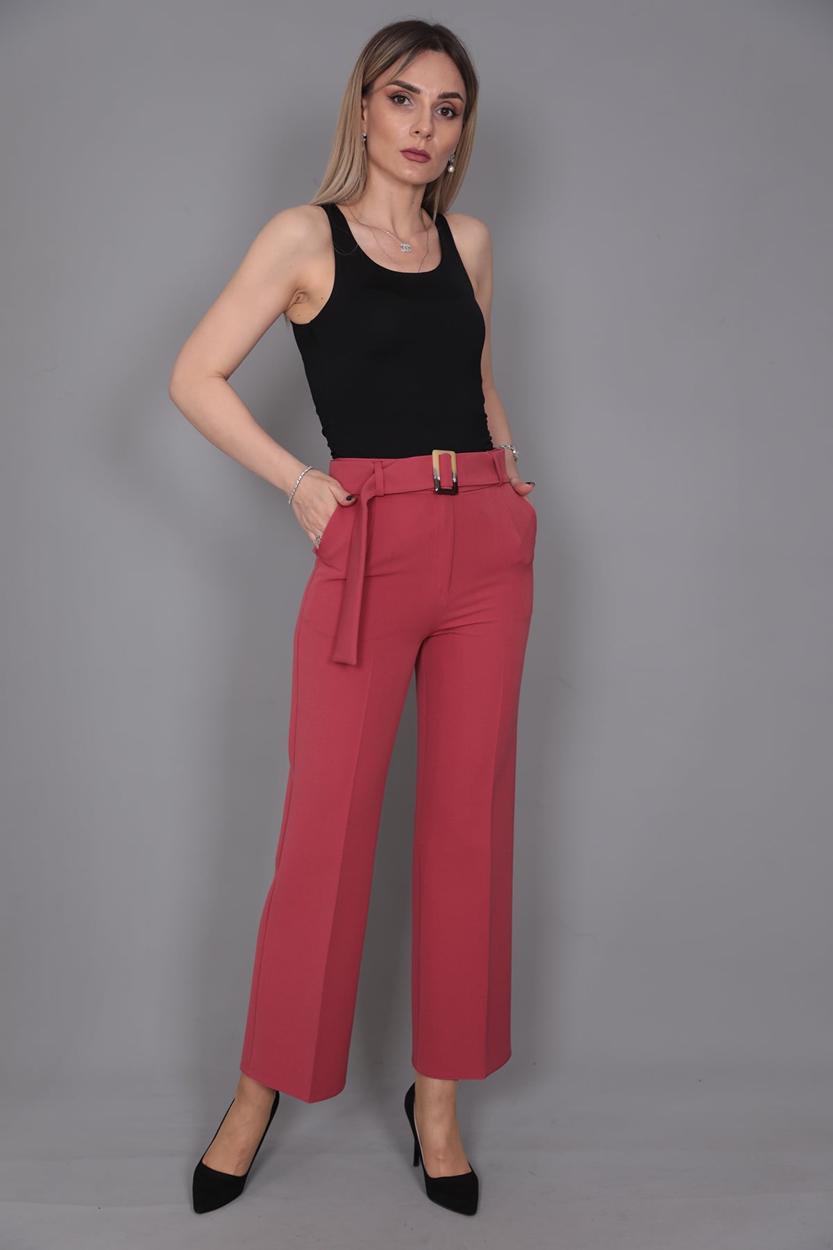 Tokalı Kemerli Pantolon-Kiremit - 5028100