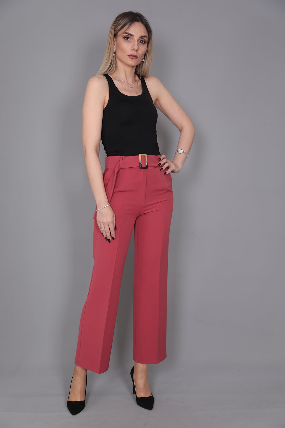 Tokalı Kemerli Pantolon-Kiremit - 5028100
