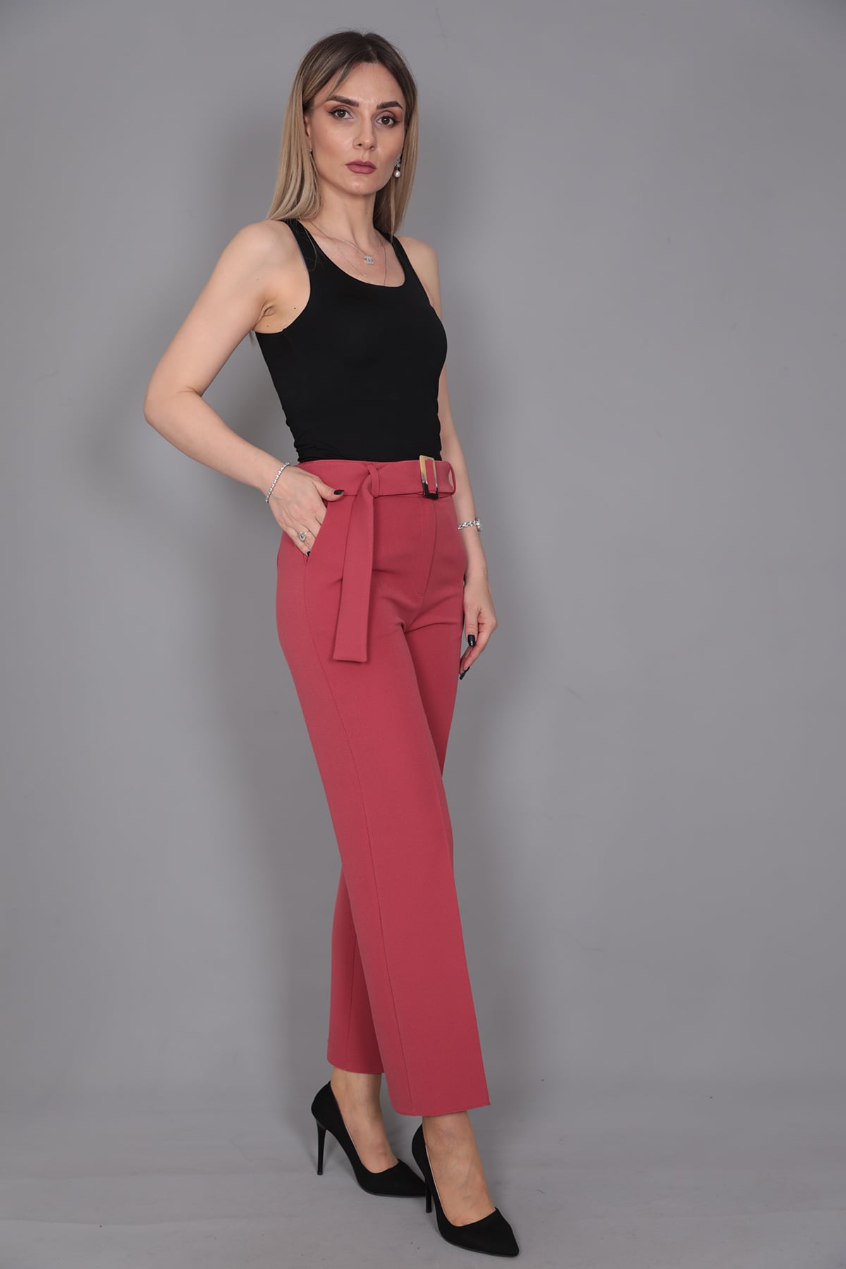 Tokalı Kemerli Pantolon-Kiremit - 5028100