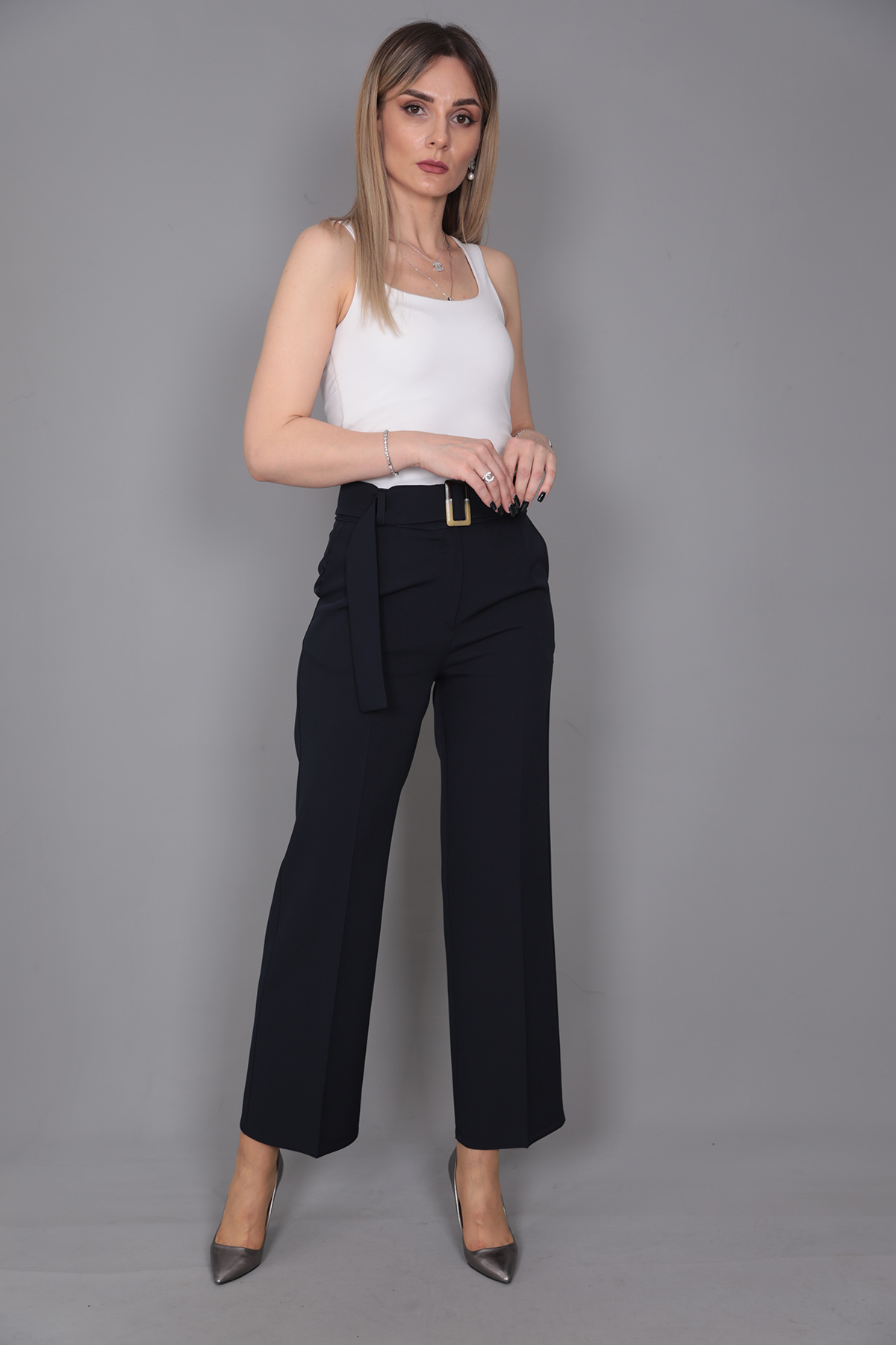 Tokalı Kemerli Pantolon-Lacivert - 5028100