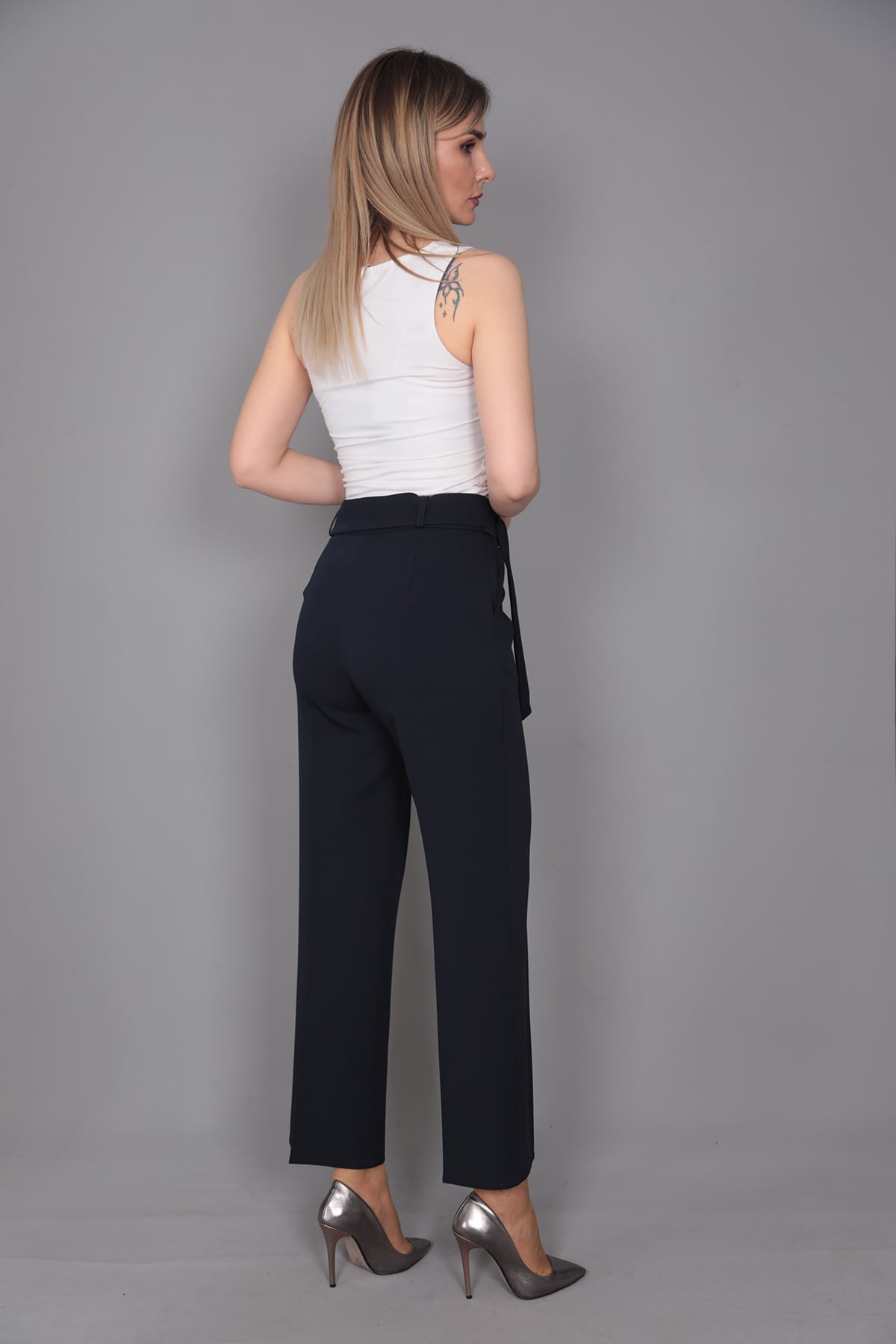 Tokalı Kemerli Pantolon-Lacivert - 5028100