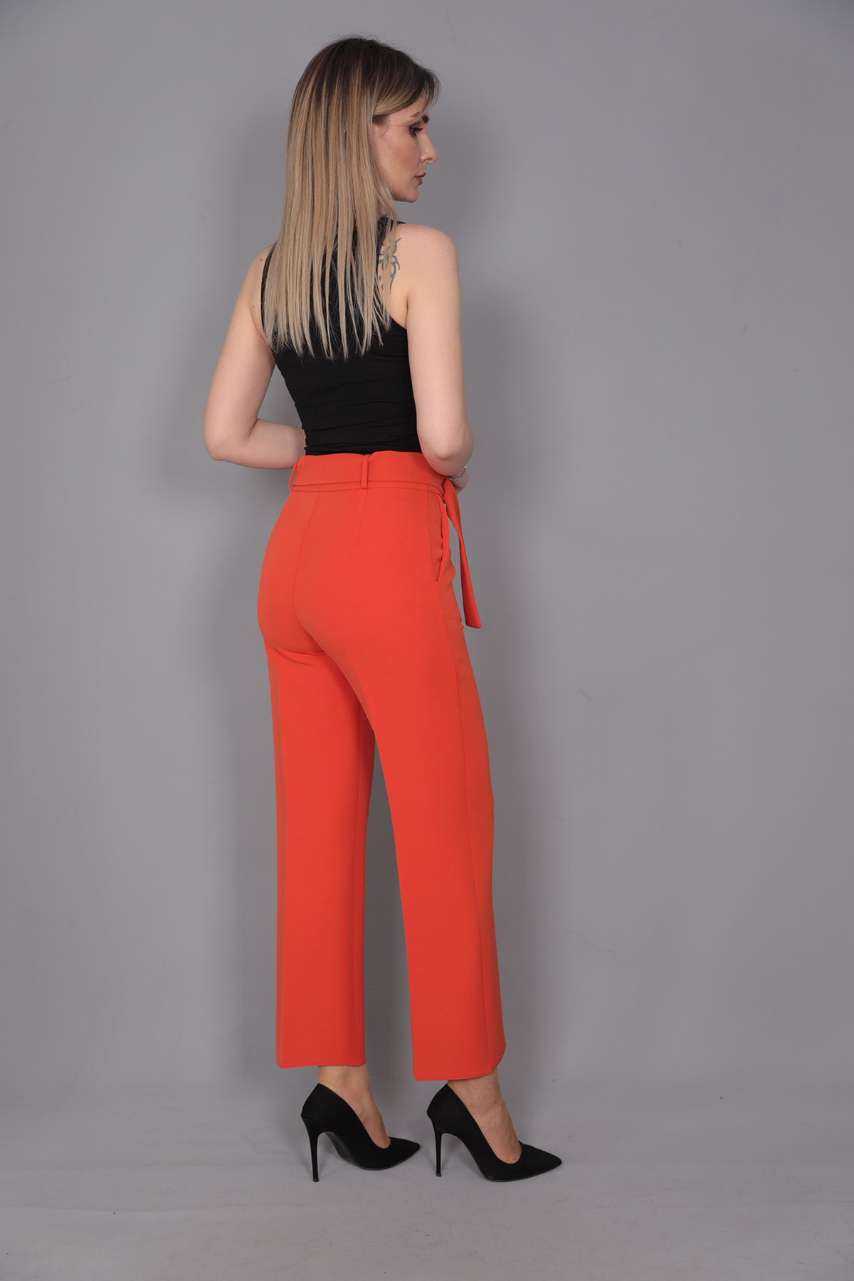 Tokalı Kemerli Pantolon-Turuncu - 5028100