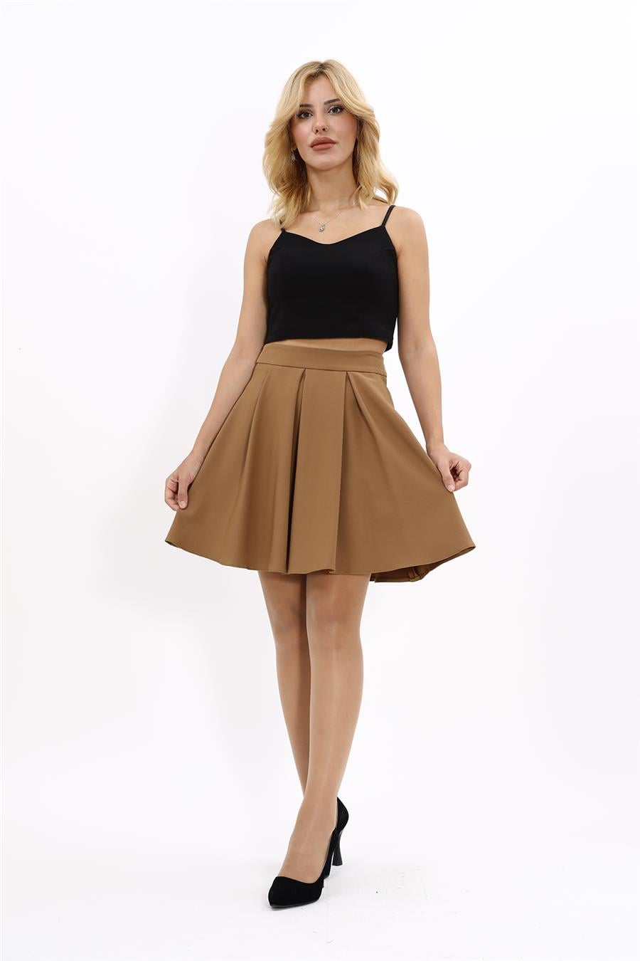 Kısa Kloş Etek-Camel - 5517100