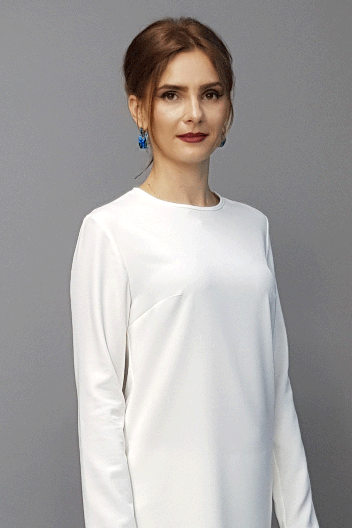 Sıfır Yaka Uzun Kol Bluz- Beyaz