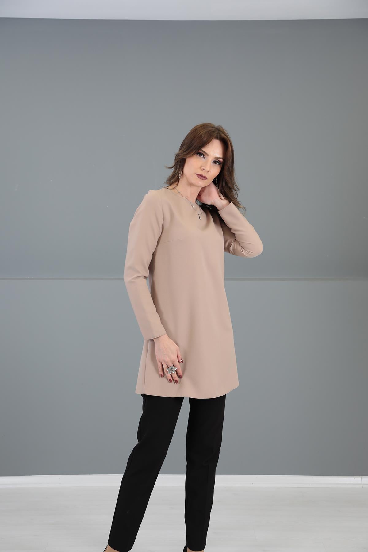 Sıfır Yaka Uzun Kol Bluz-Taş - 3002100
