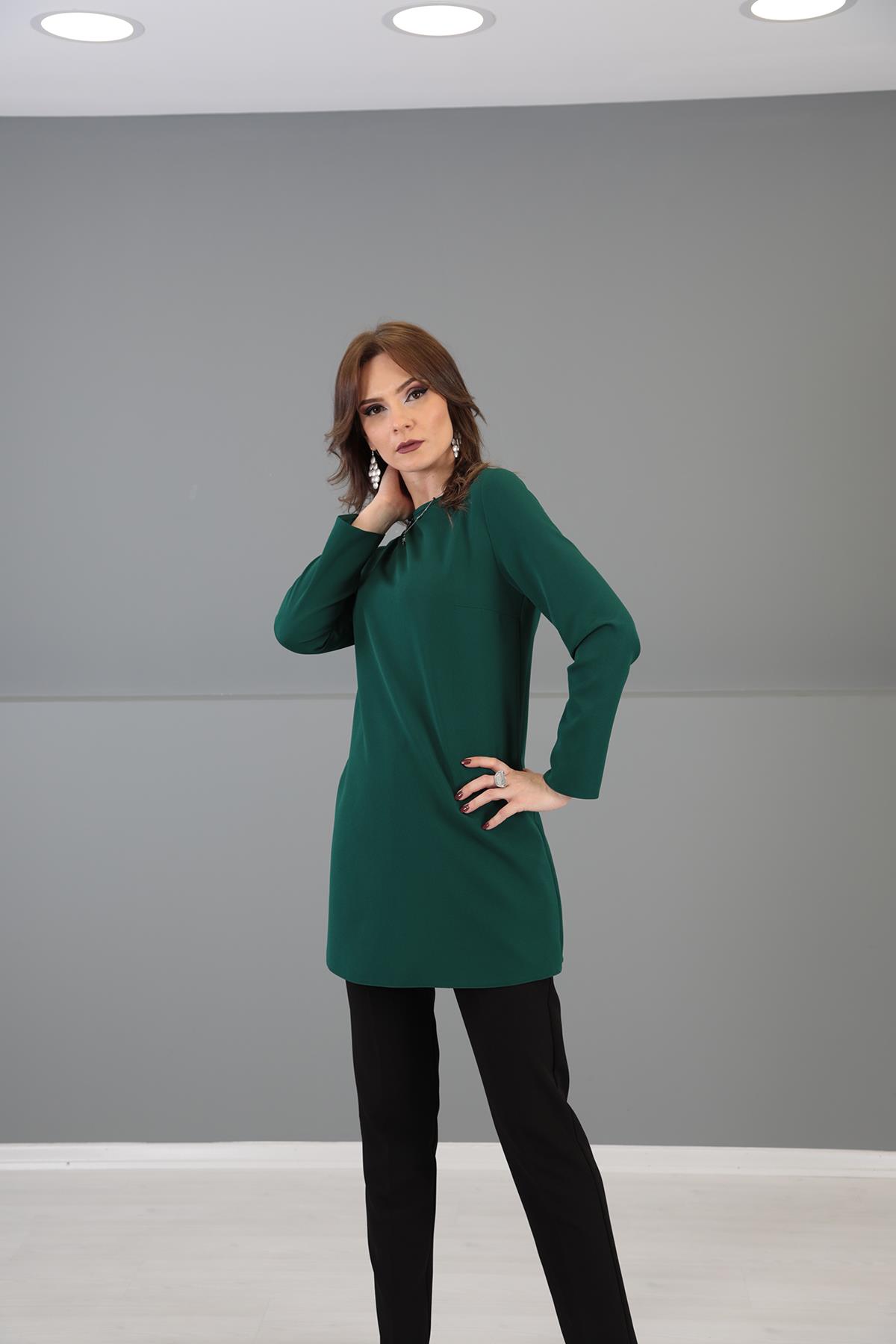 Sıfır Yaka Uzun Kol Bluz-Zümrüt - 3002100