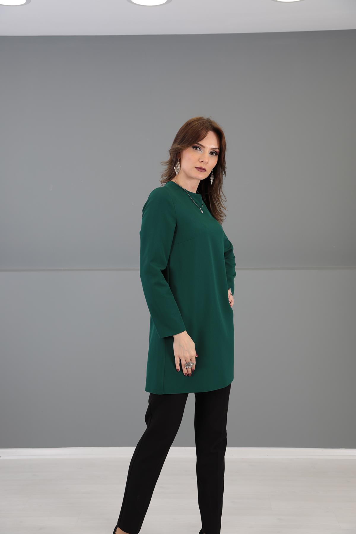 Sıfır Yaka Uzun Kol Bluz-Zümrüt - 3002100