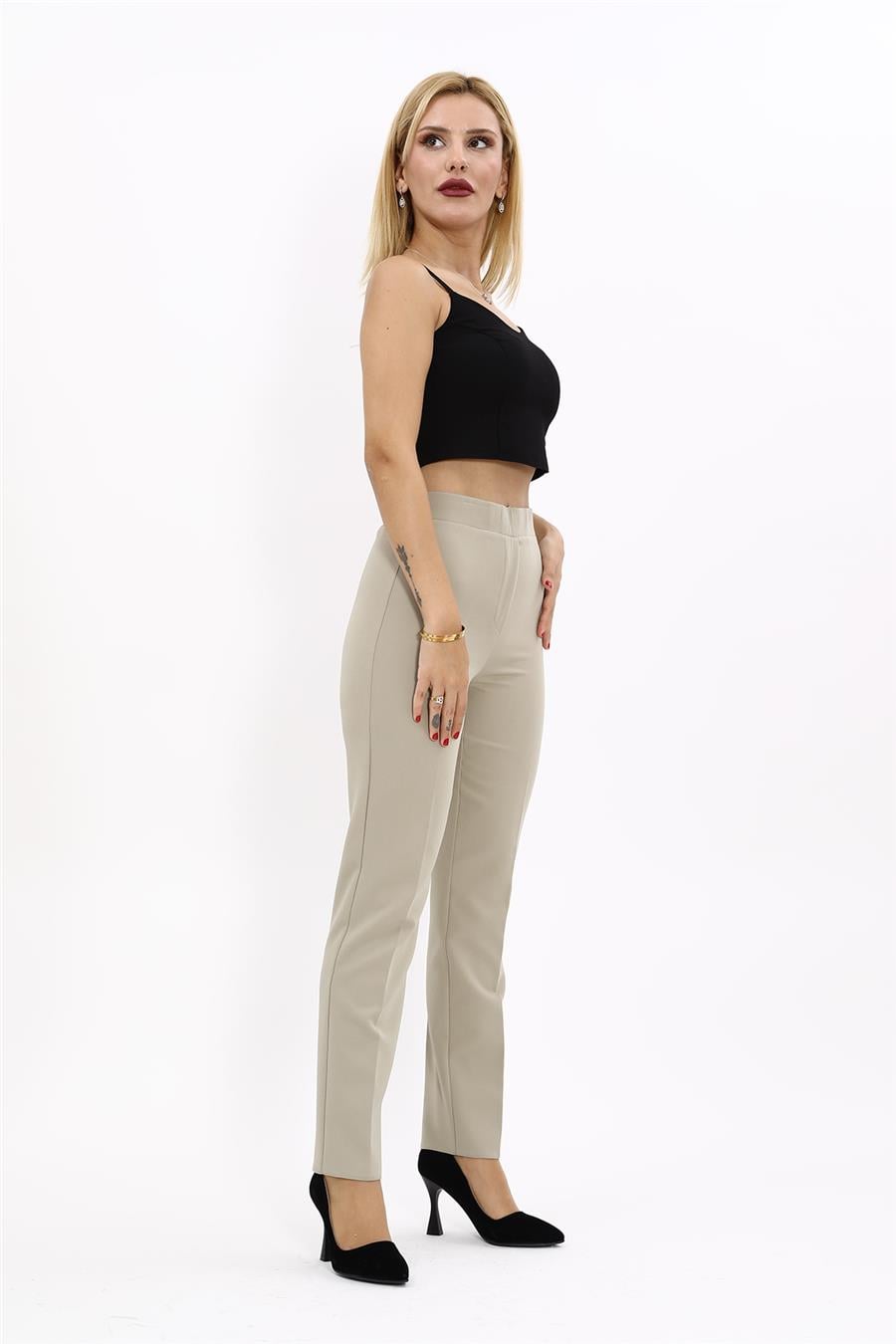 Lastikli Dar Paça Pantolon-Bambu - 5014100