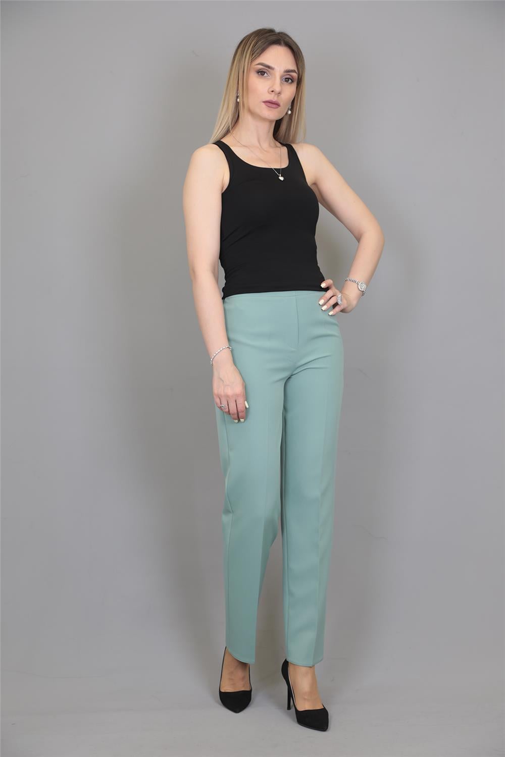 Lastikli Dar Paça Pantolon-Çağla - 5014100