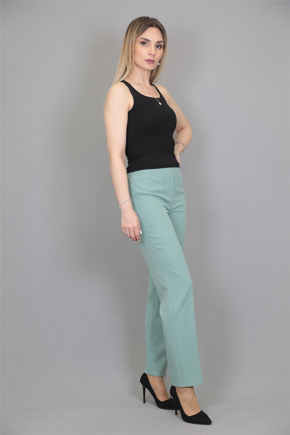 Lastikli Dar Paça Pantolon-Çağla - 5014100