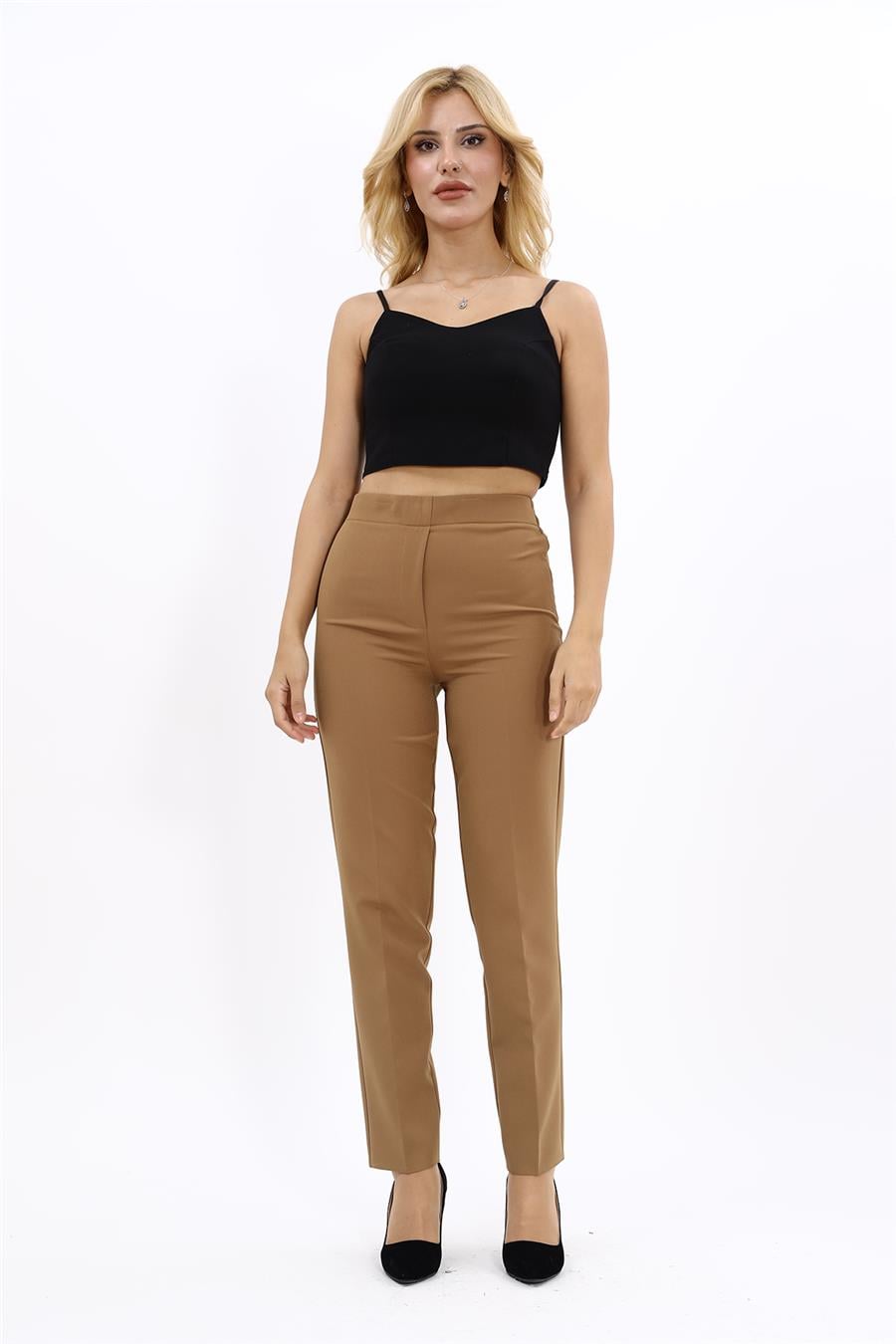 Lastikli Dar Paça Pantolon-Camel - 5014100