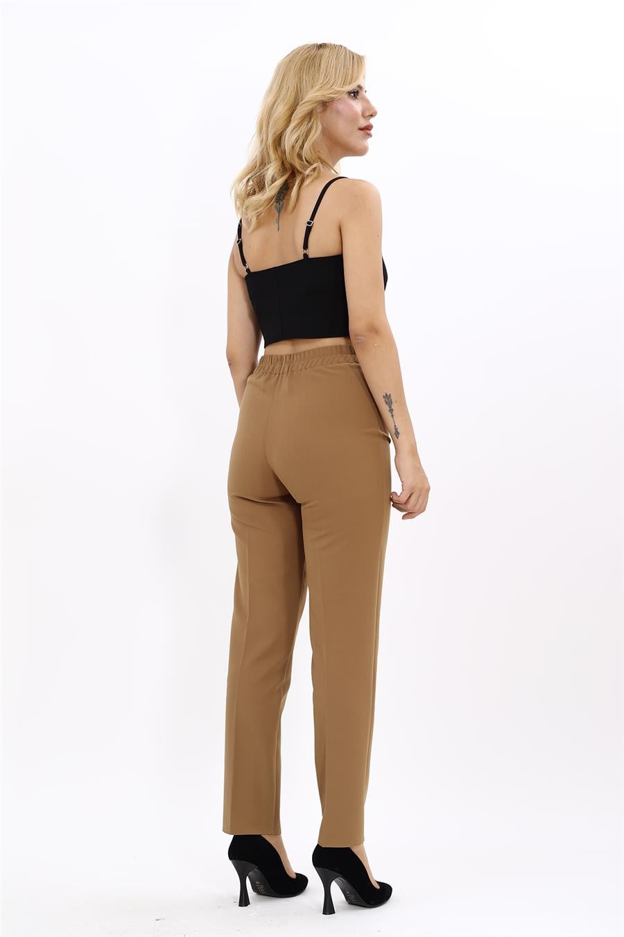 Lastikli Dar Paça Pantolon-Camel - 5014100