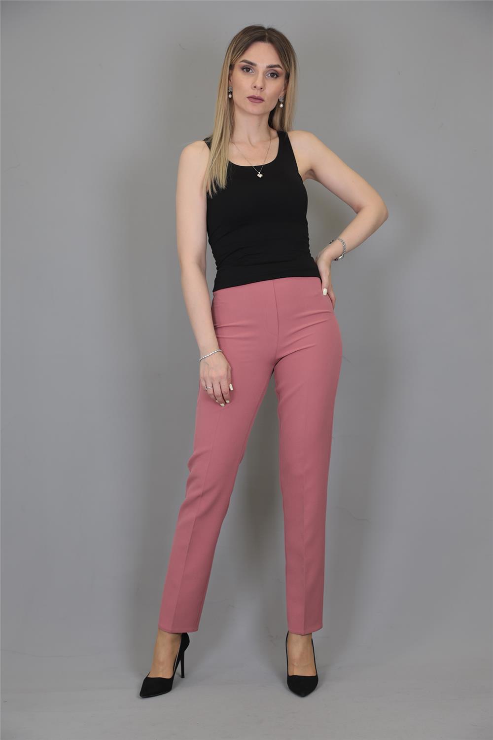 Lastikli Dar Paça Pantolon-Gül Kurusu - 5014100