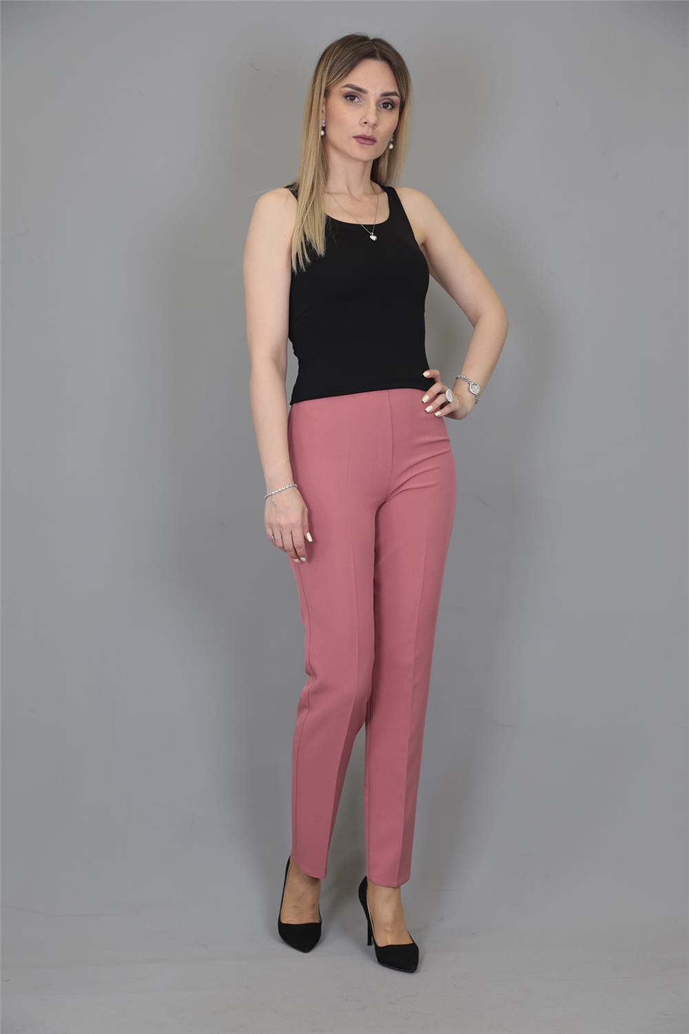 Lastikli Dar Paça Pantolon-Gül Kurusu - 5014100