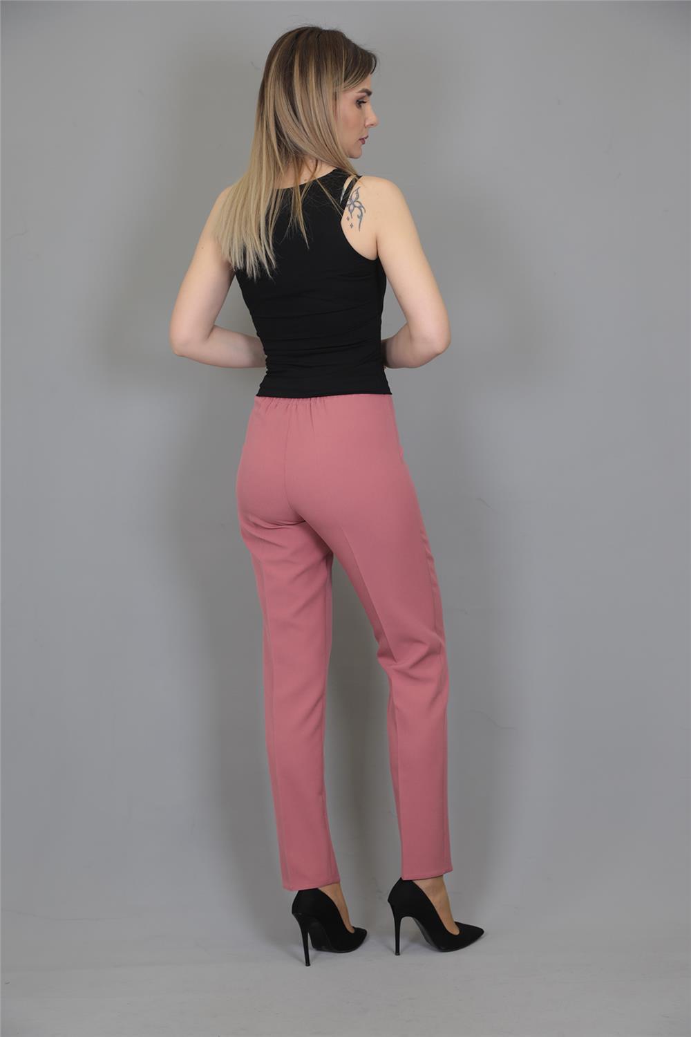Lastikli Dar Paça Pantolon-Gül Kurusu - 5014100