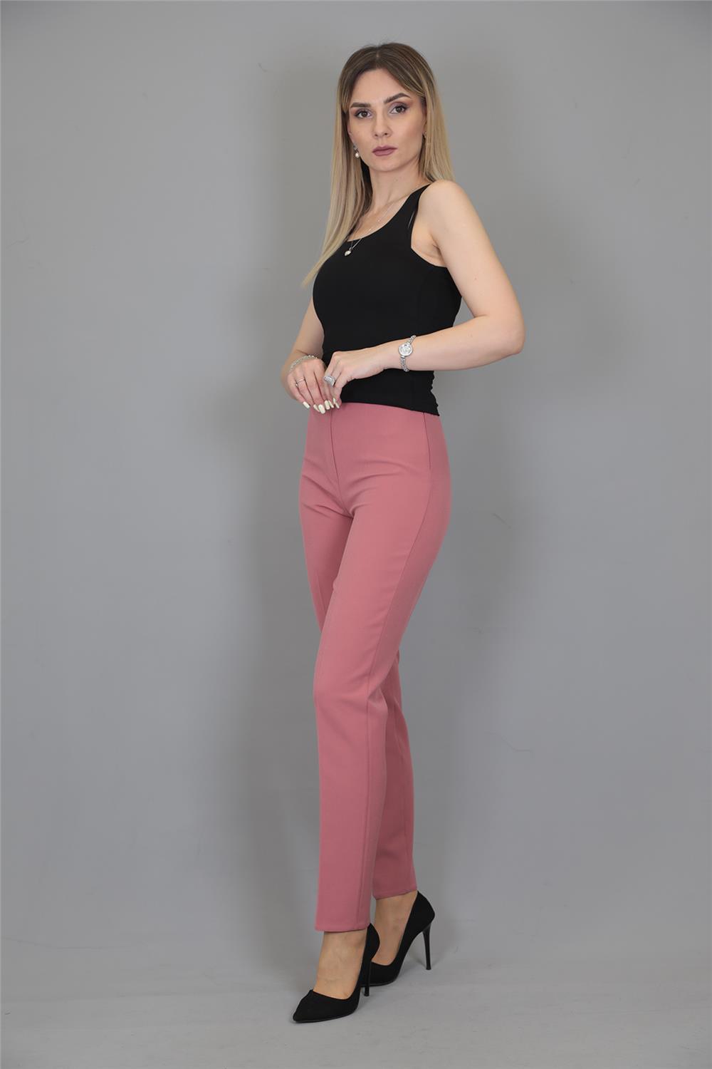 Lastikli Dar Paça Pantolon-Gül Kurusu - 5014100