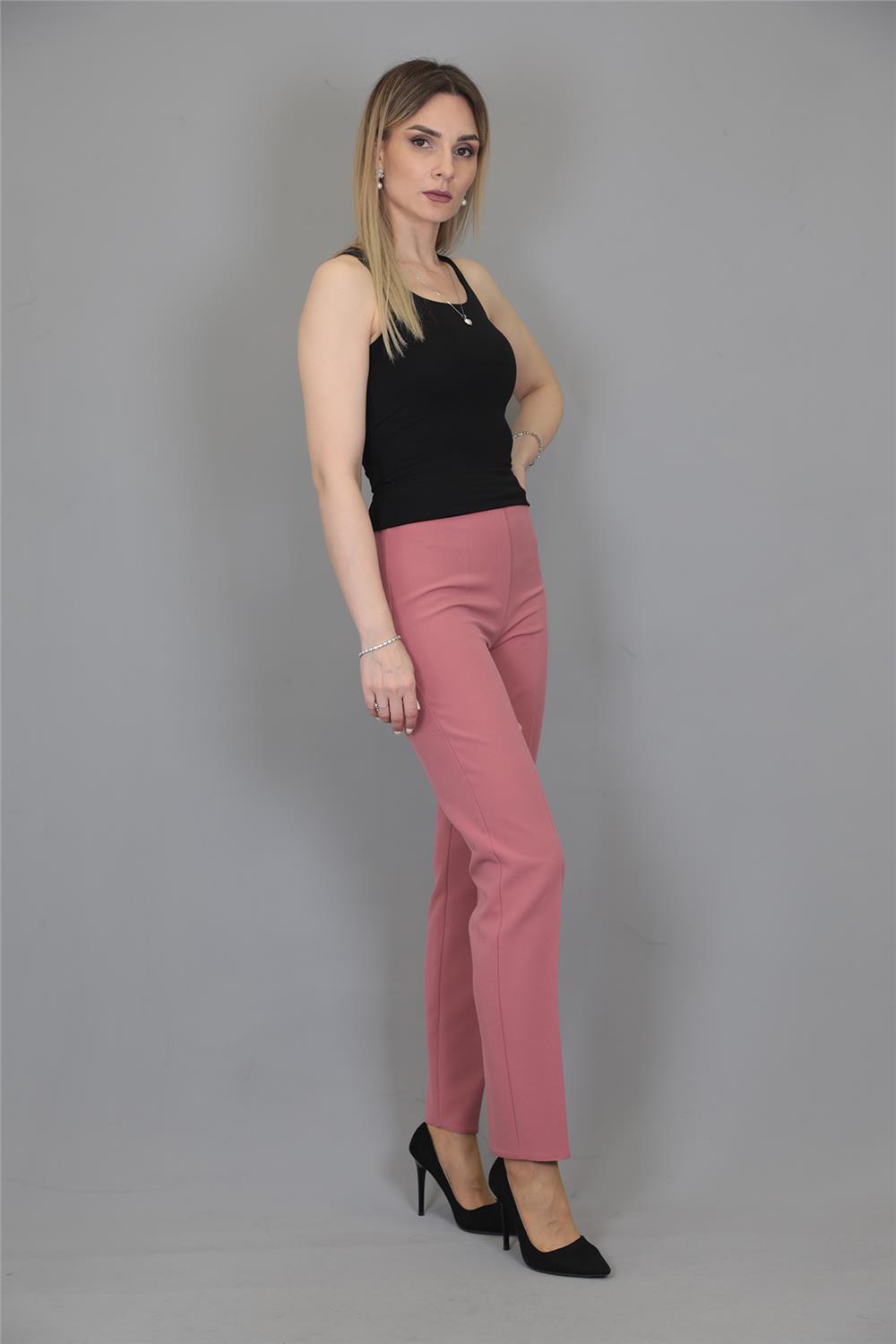 Lastikli Dar Paça Pantolon-Gül Kurusu - 5014100