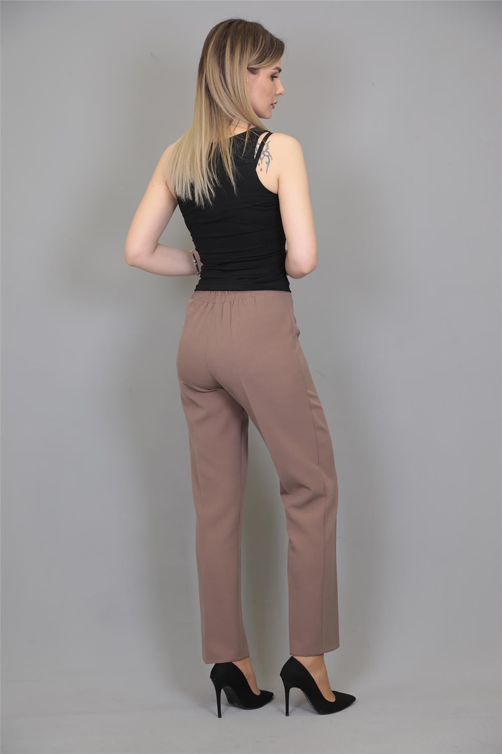 Lastikli Dar Paça Pantolon-Kahve - 5014100