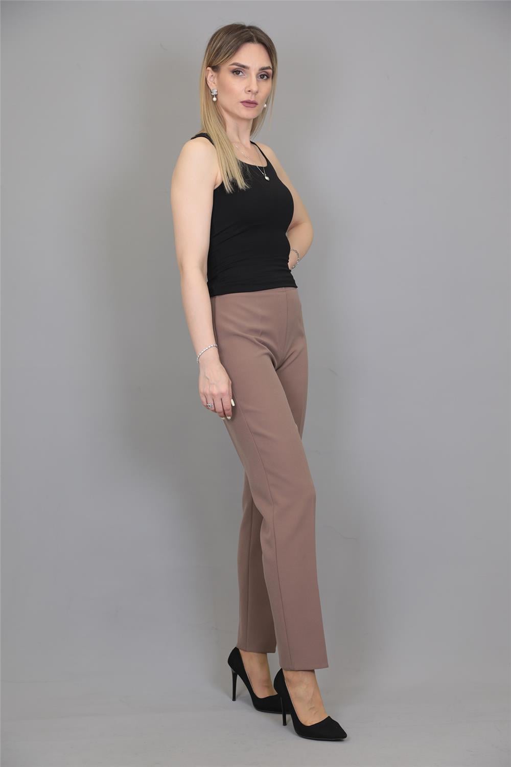Lastikli Dar Paça Pantolon-Kahve - 5014100