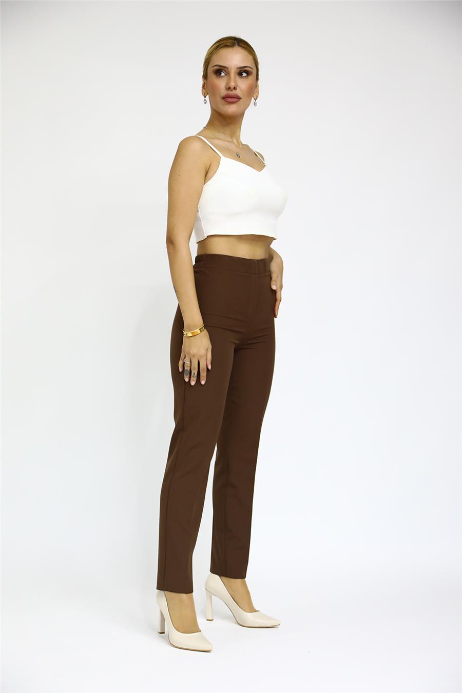 Lastikli Dar Paça Pantolon-Kestane - 5014100