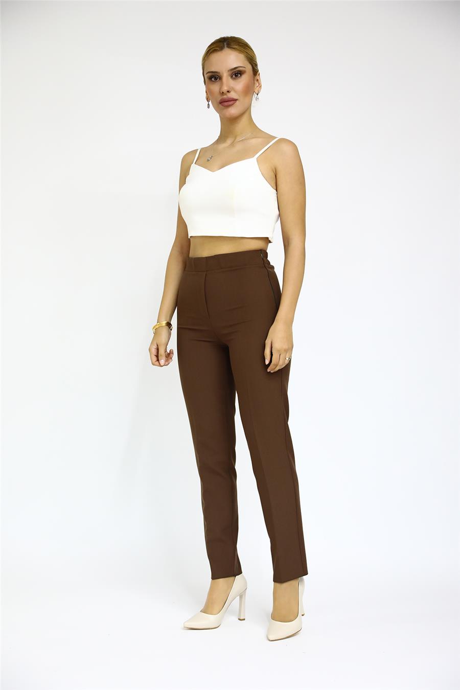 Lastikli Dar Paça Pantolon-Kestane - 5014100