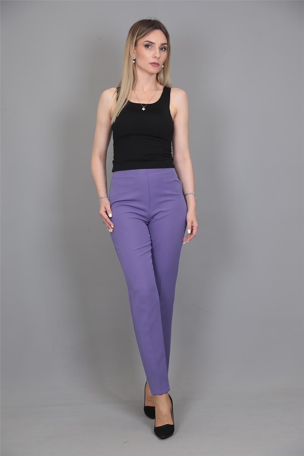 Lastikli Dar Paça Pantolon-Lila - 5014100